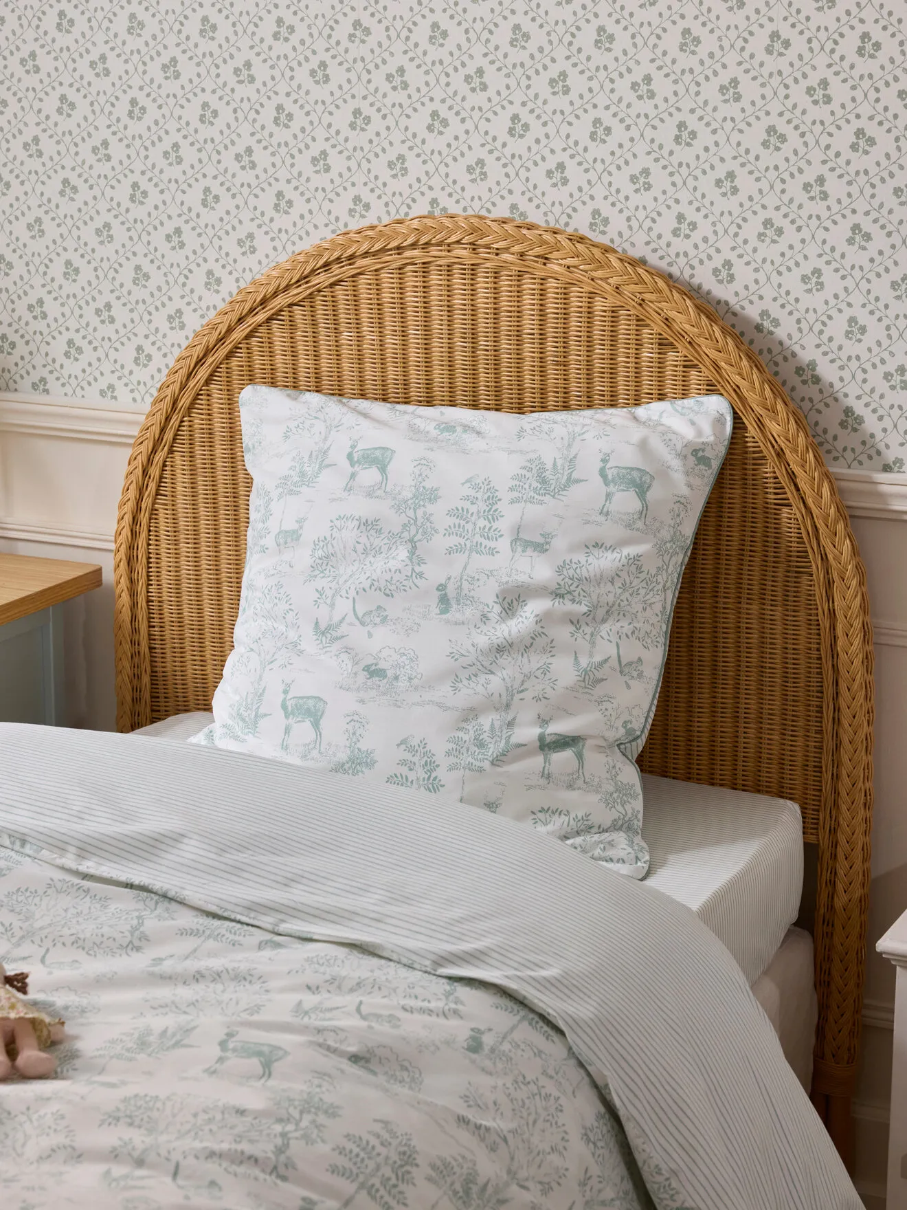 Taie d'oreiller coton "esprit petit jouy" Vert