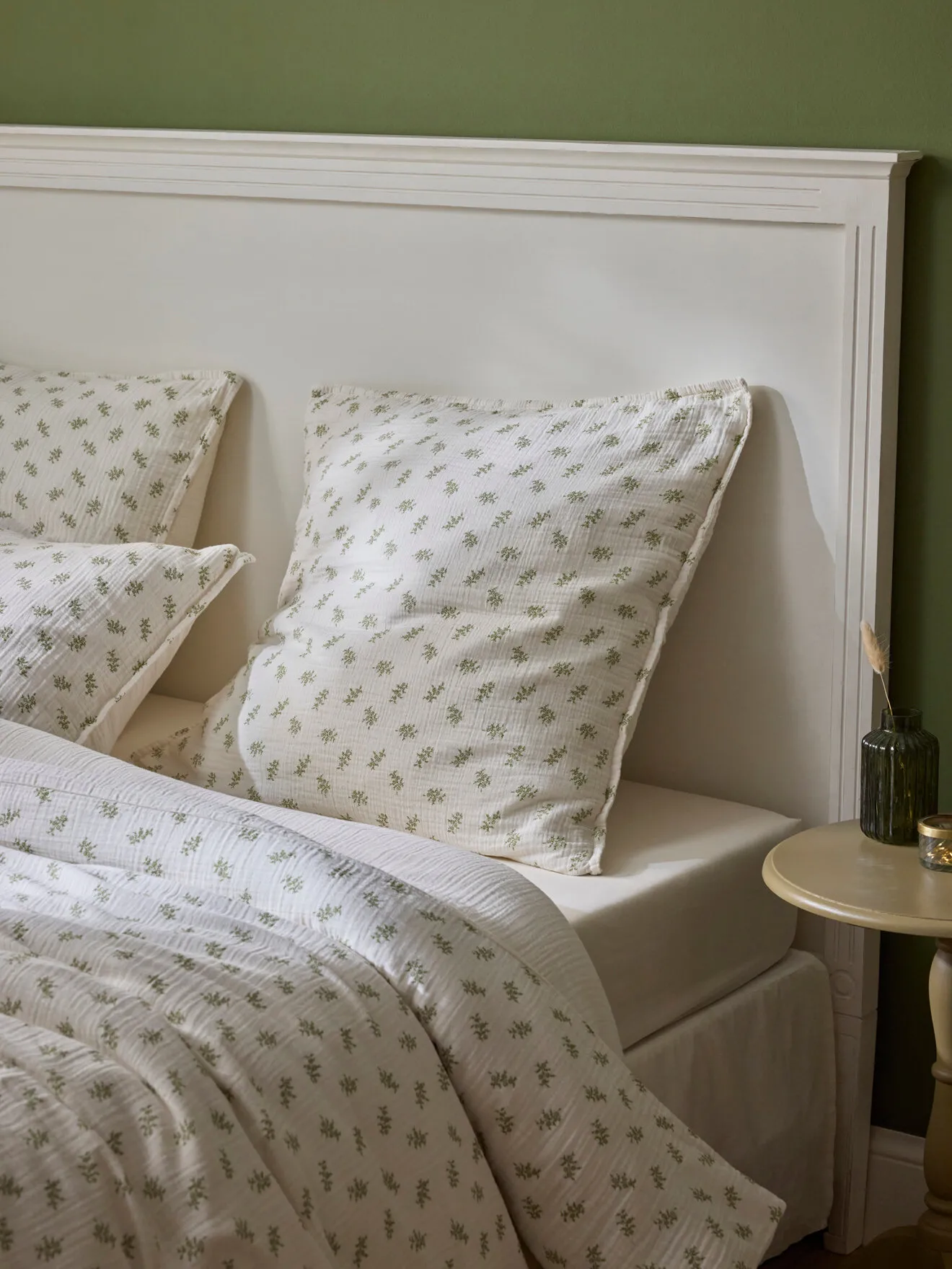 Taie d'oreille gaze de coton "brindilles" Blanc