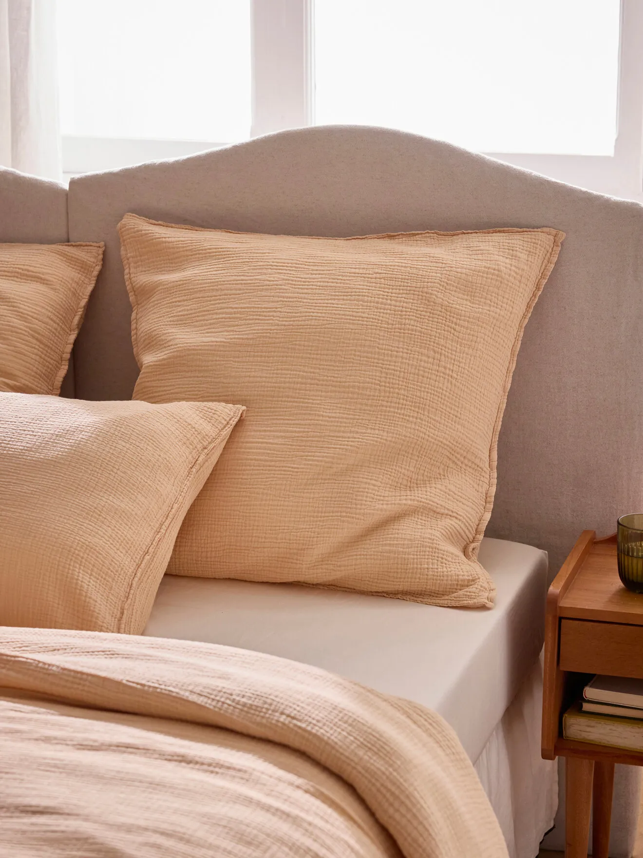 Taie d'oreiller gaze de coton "gaufrée" Rose