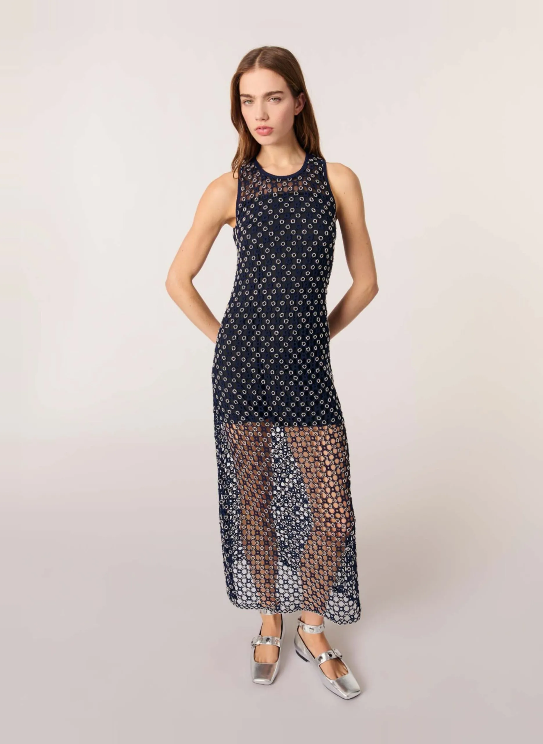 Robe longue en crochet Bleu