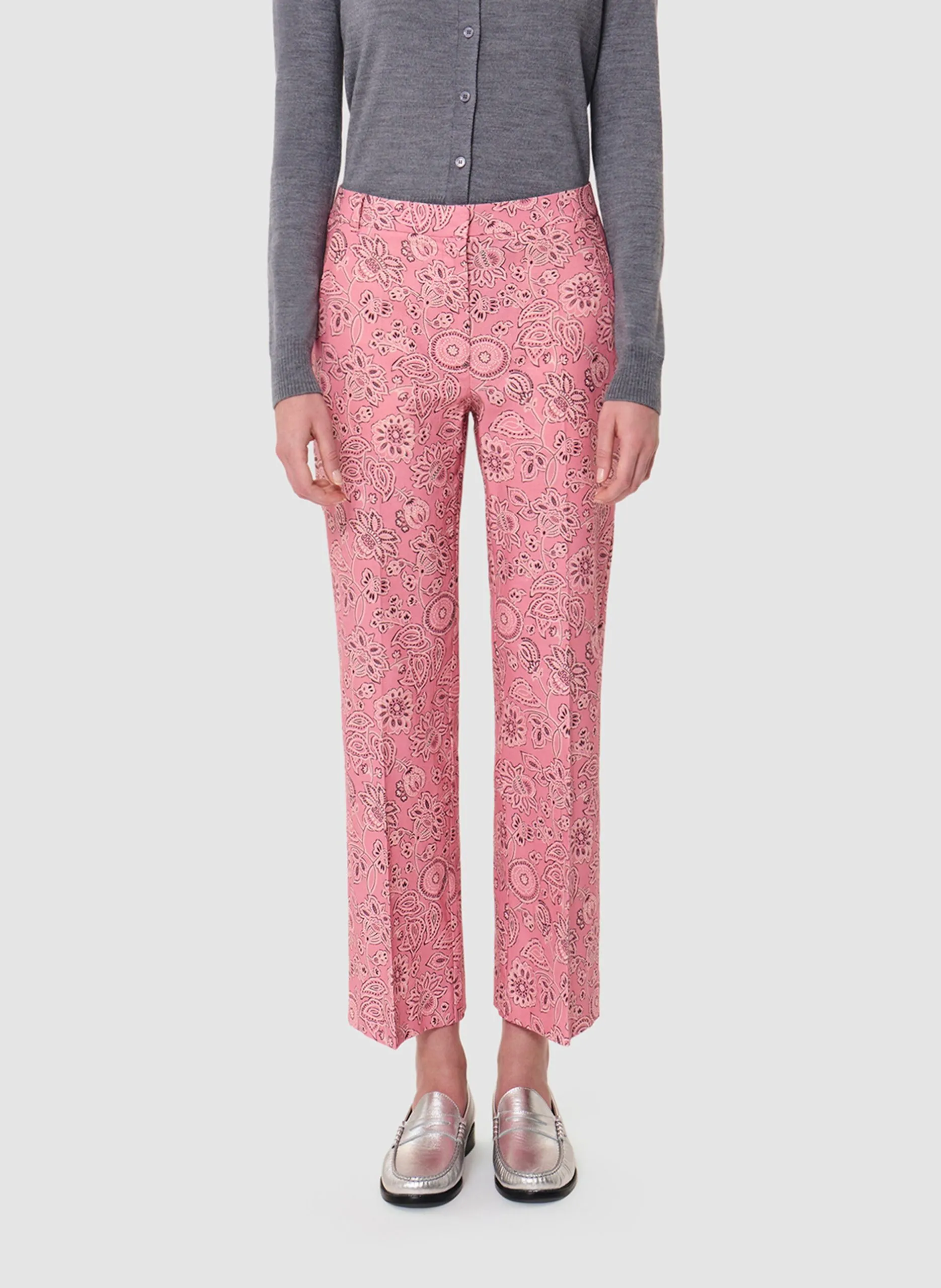 Pantalon droit en lin mélangé Rose PAMPILLE