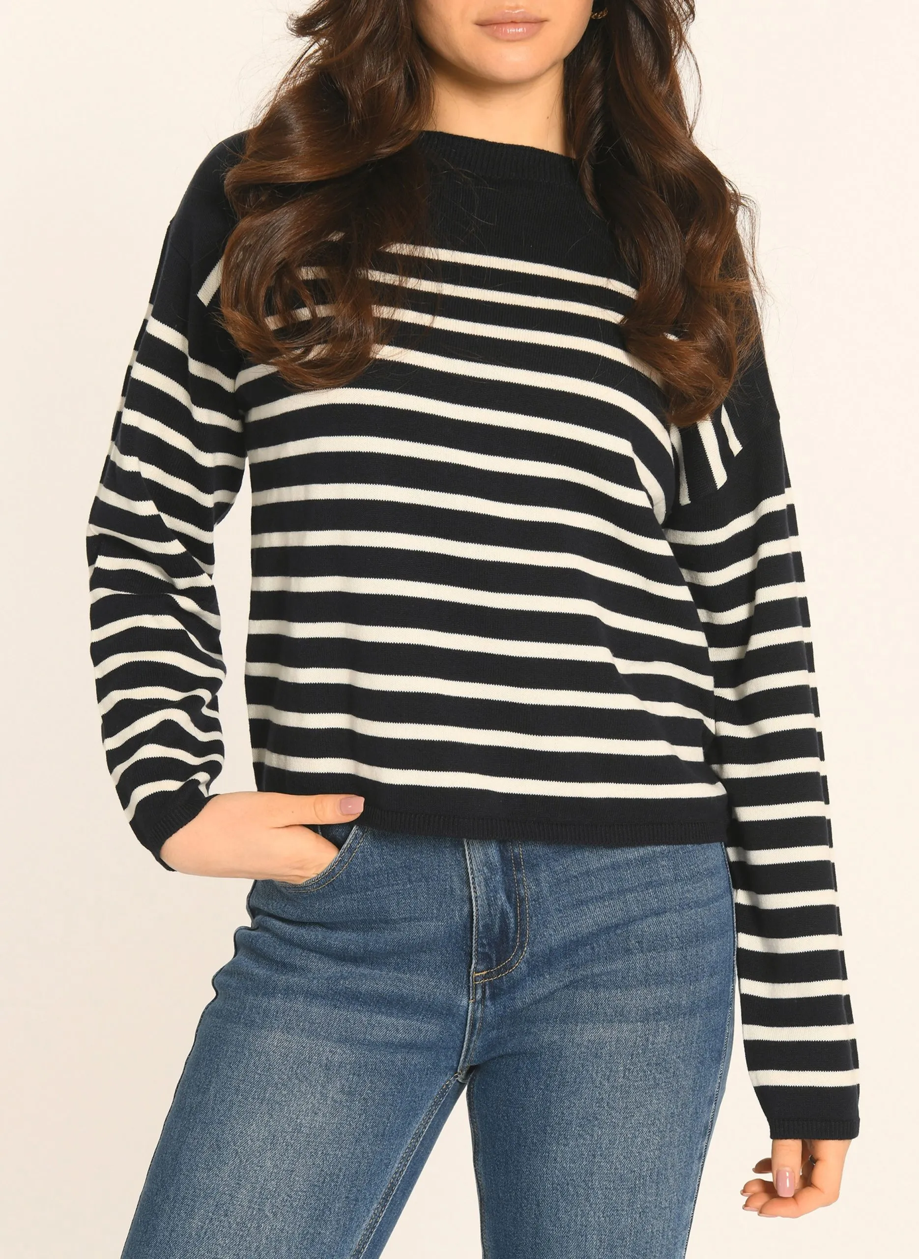 Pull oversize col bateau en coton mélangé Bleu AURE