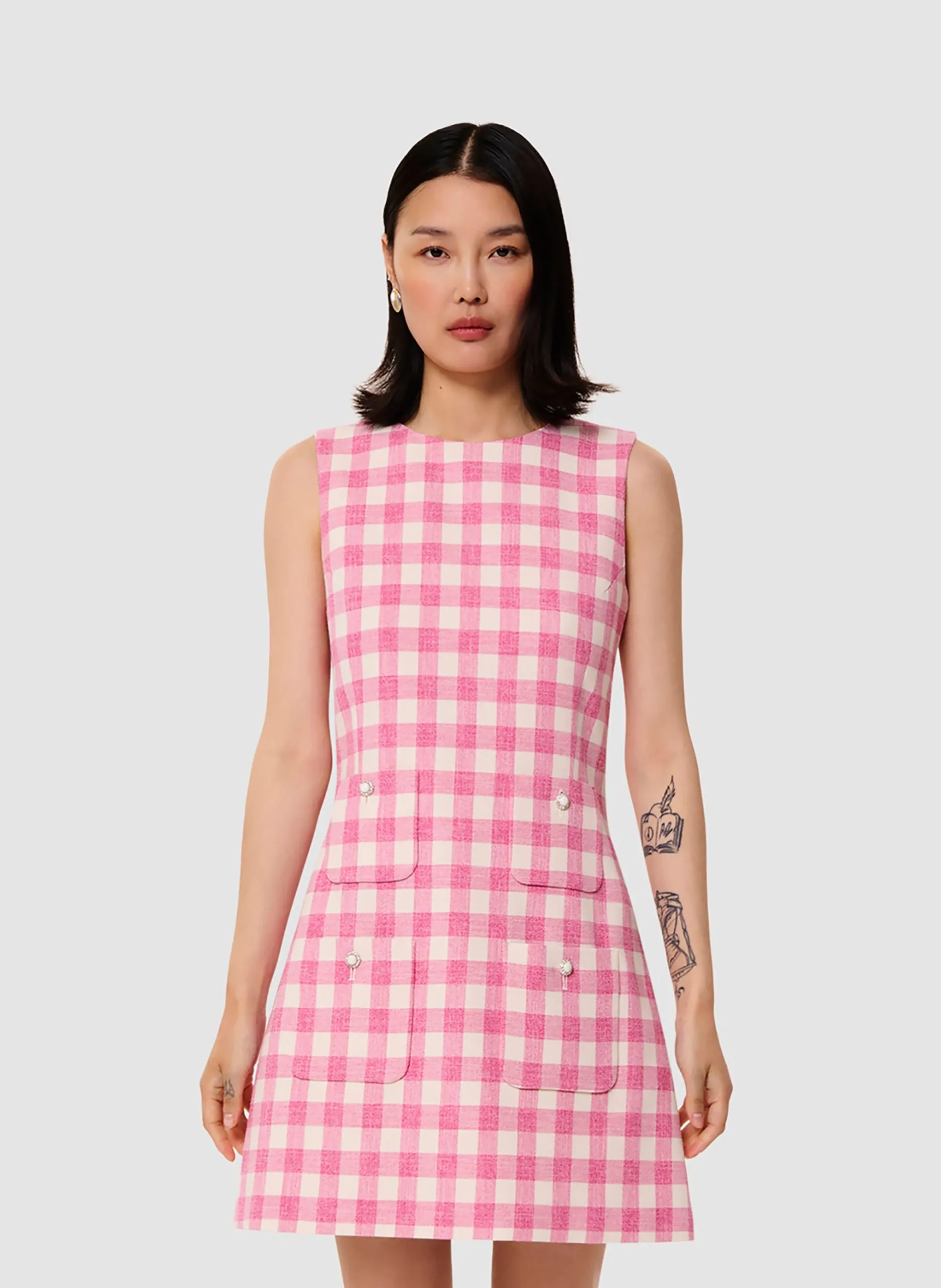 Robe courte en coton mélangé imprimé Rose RUSSELL