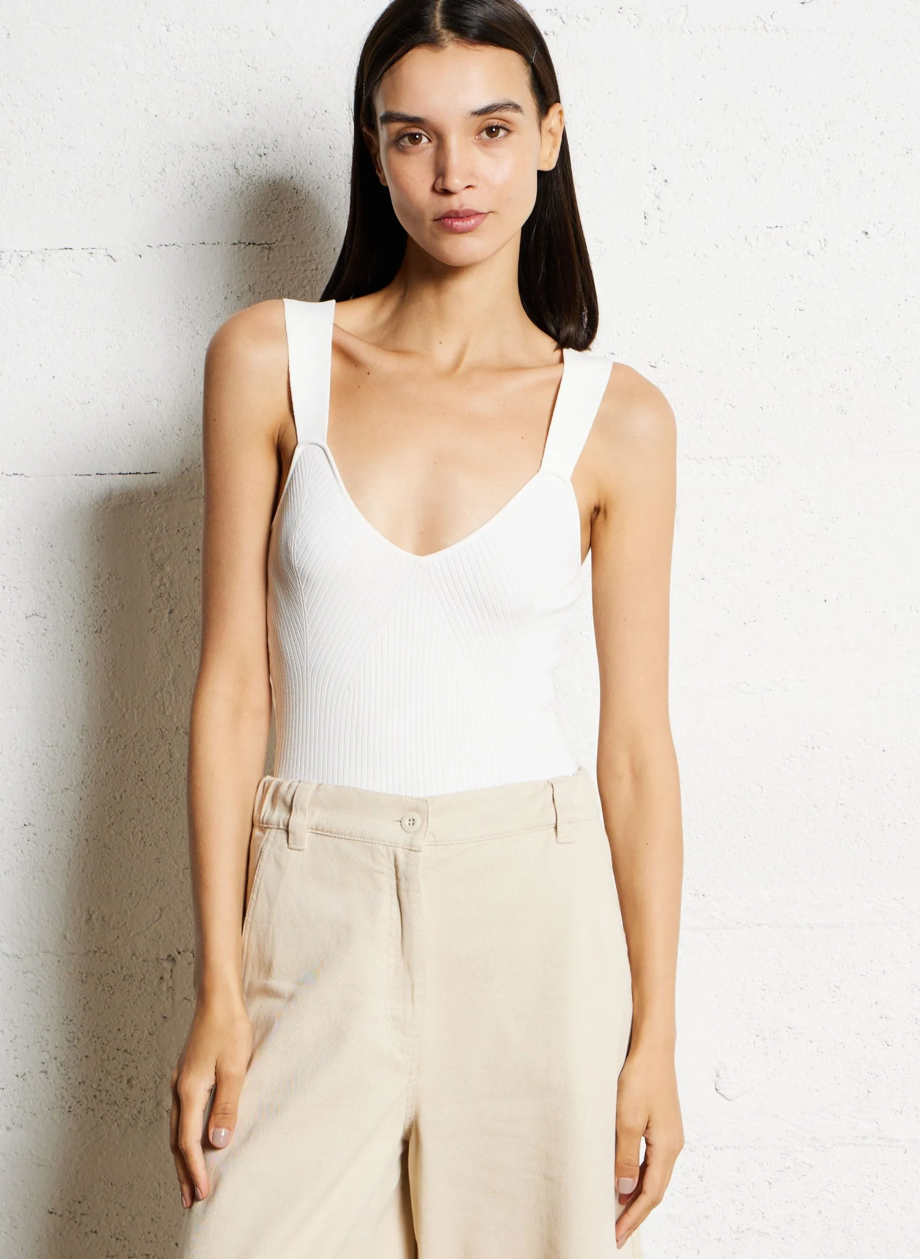 Body encolure V en maille Beige MINDY