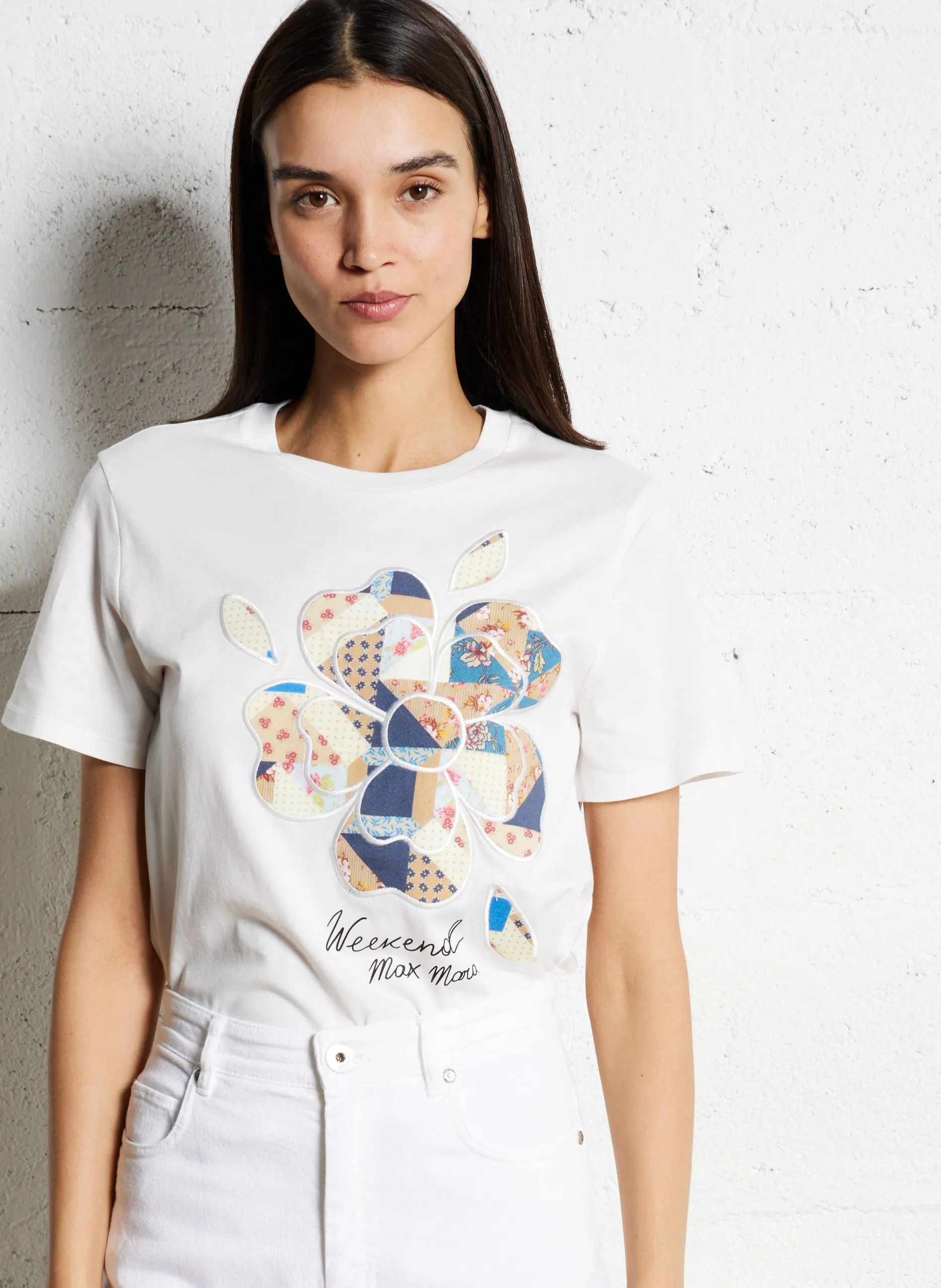 Tee-shirt droit col rond en coton Blanc VELLO