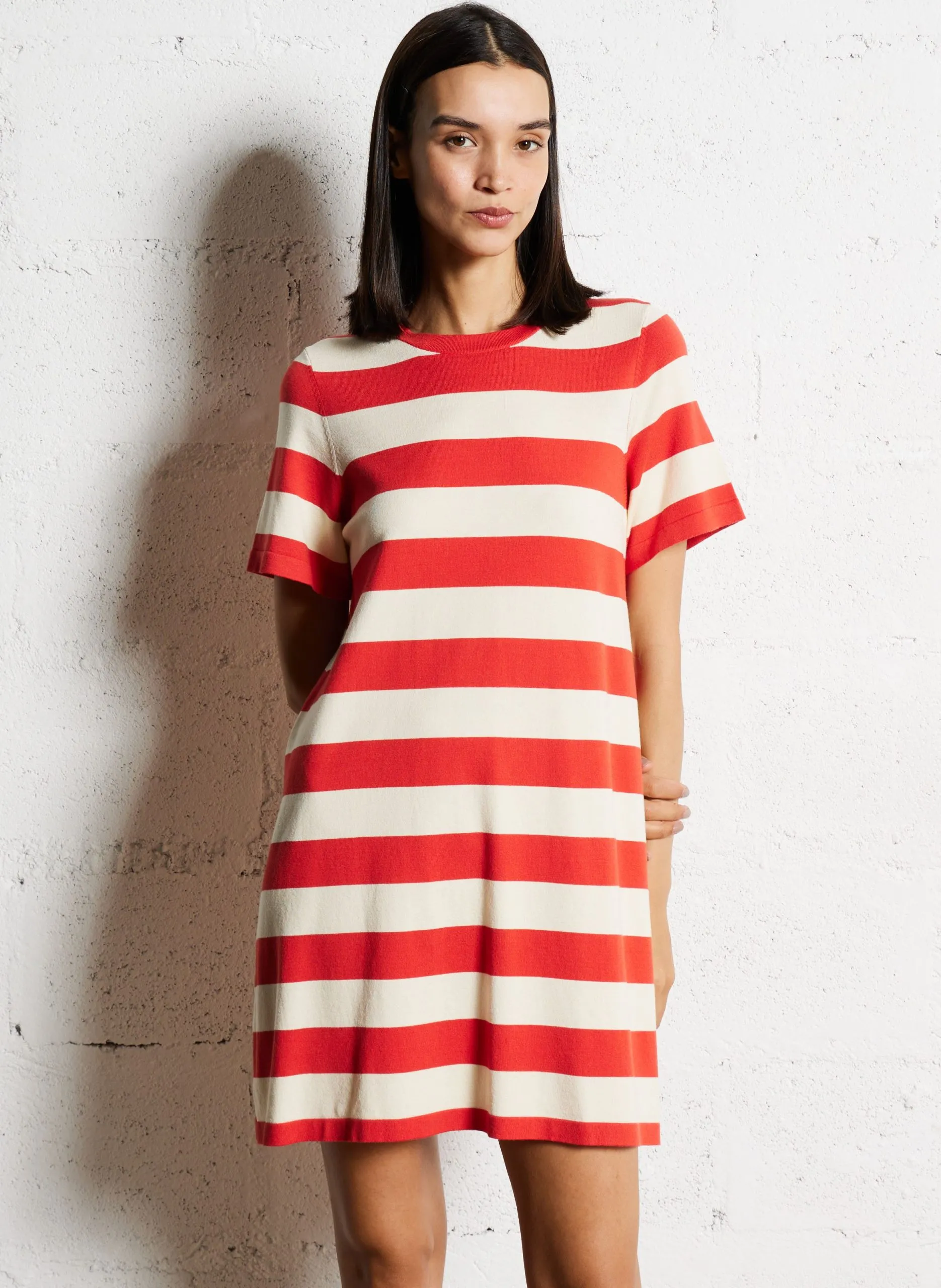 Robe courte col rond rayée Rouge RUTABAGA