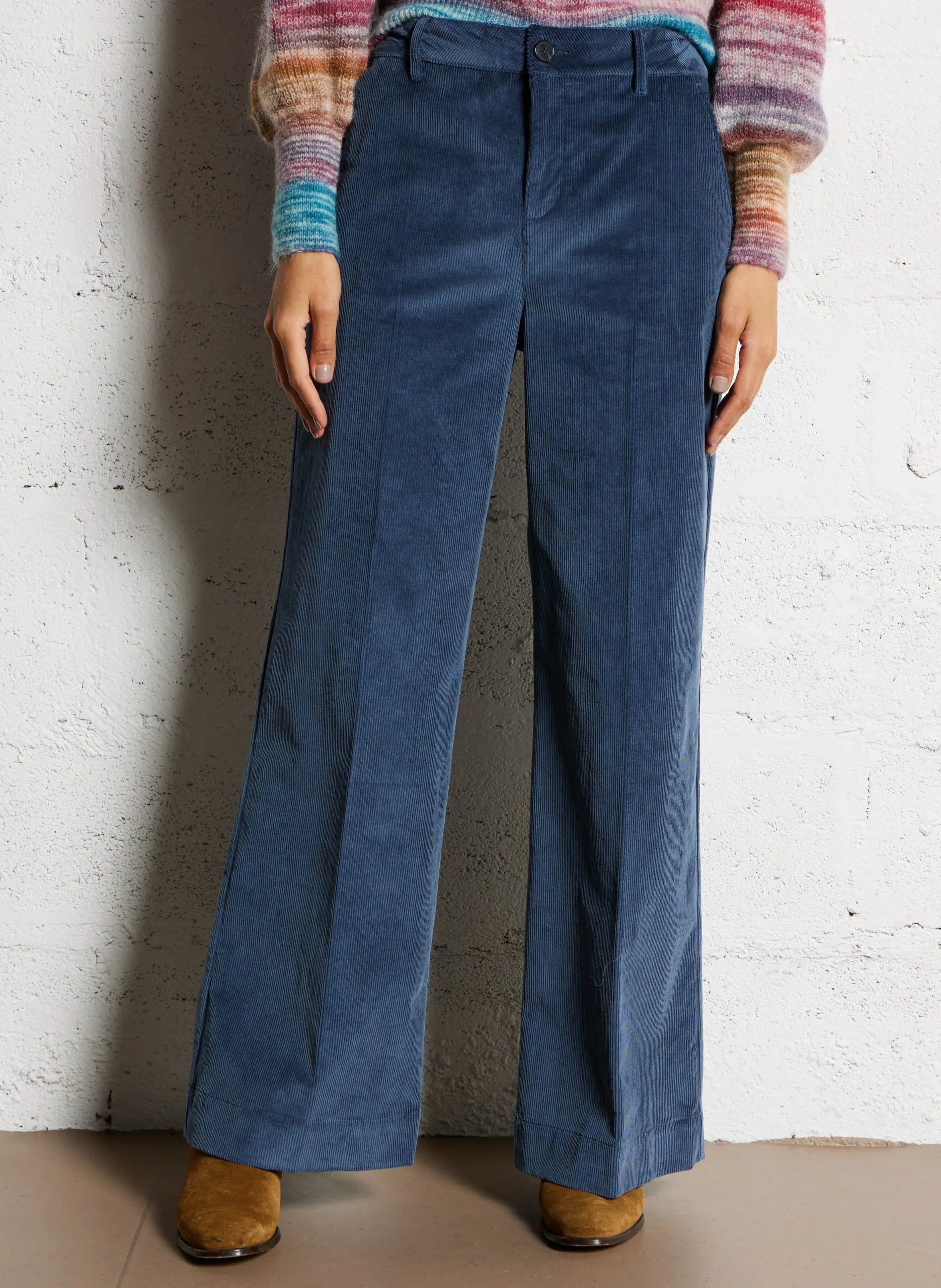 Pantalon large en coton mélangé Bleu NALI