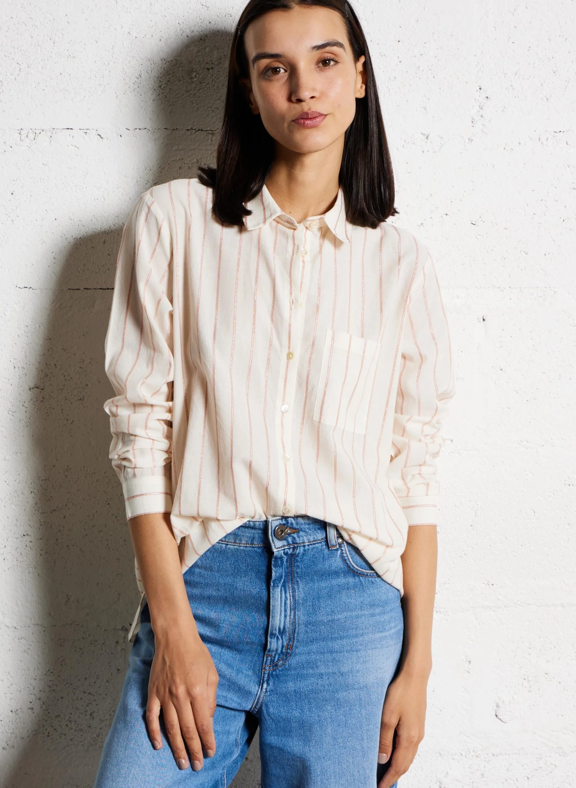 Chemise col classique enc coton mélangée Blanc TINETTE