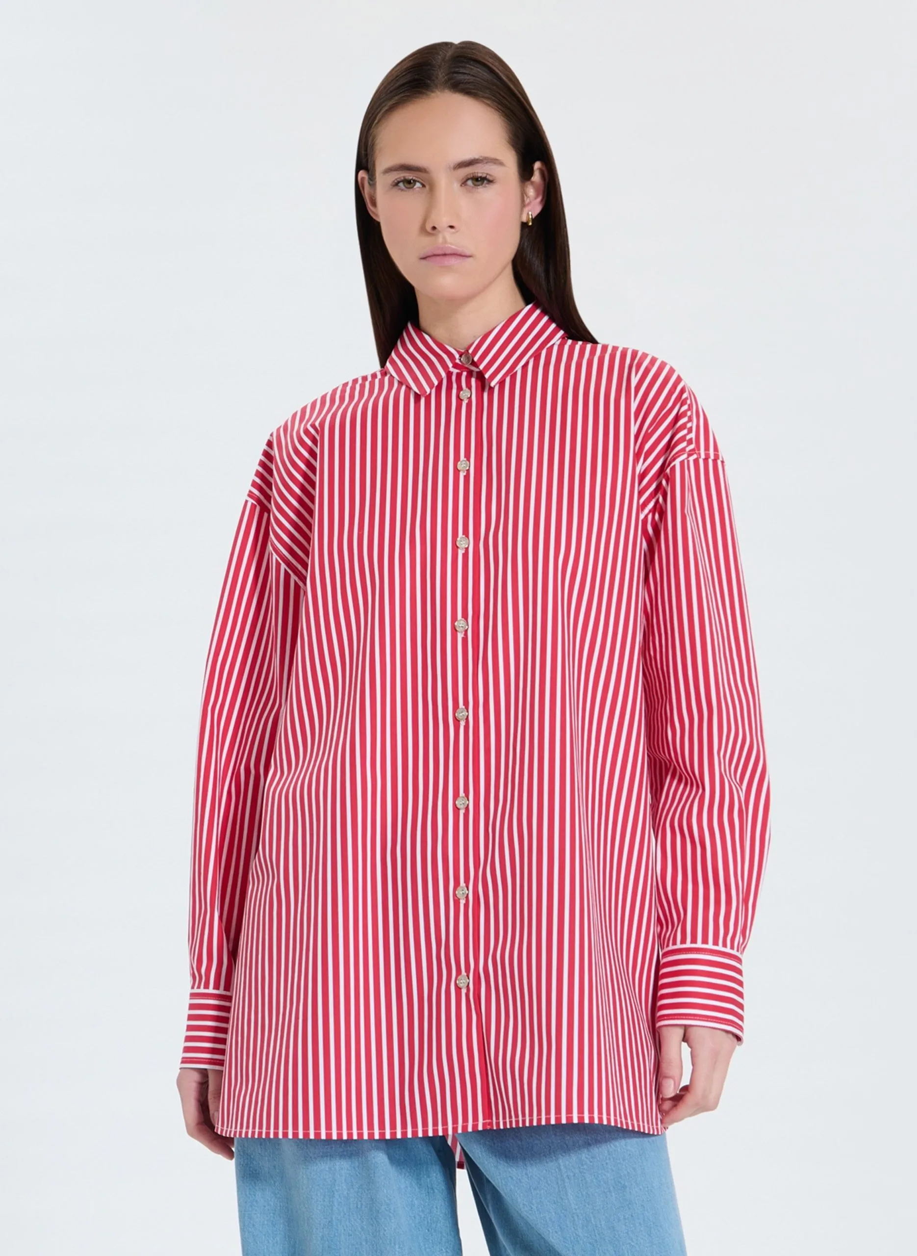 Chemise ample rayée à manches longues Blanc CLARISSE