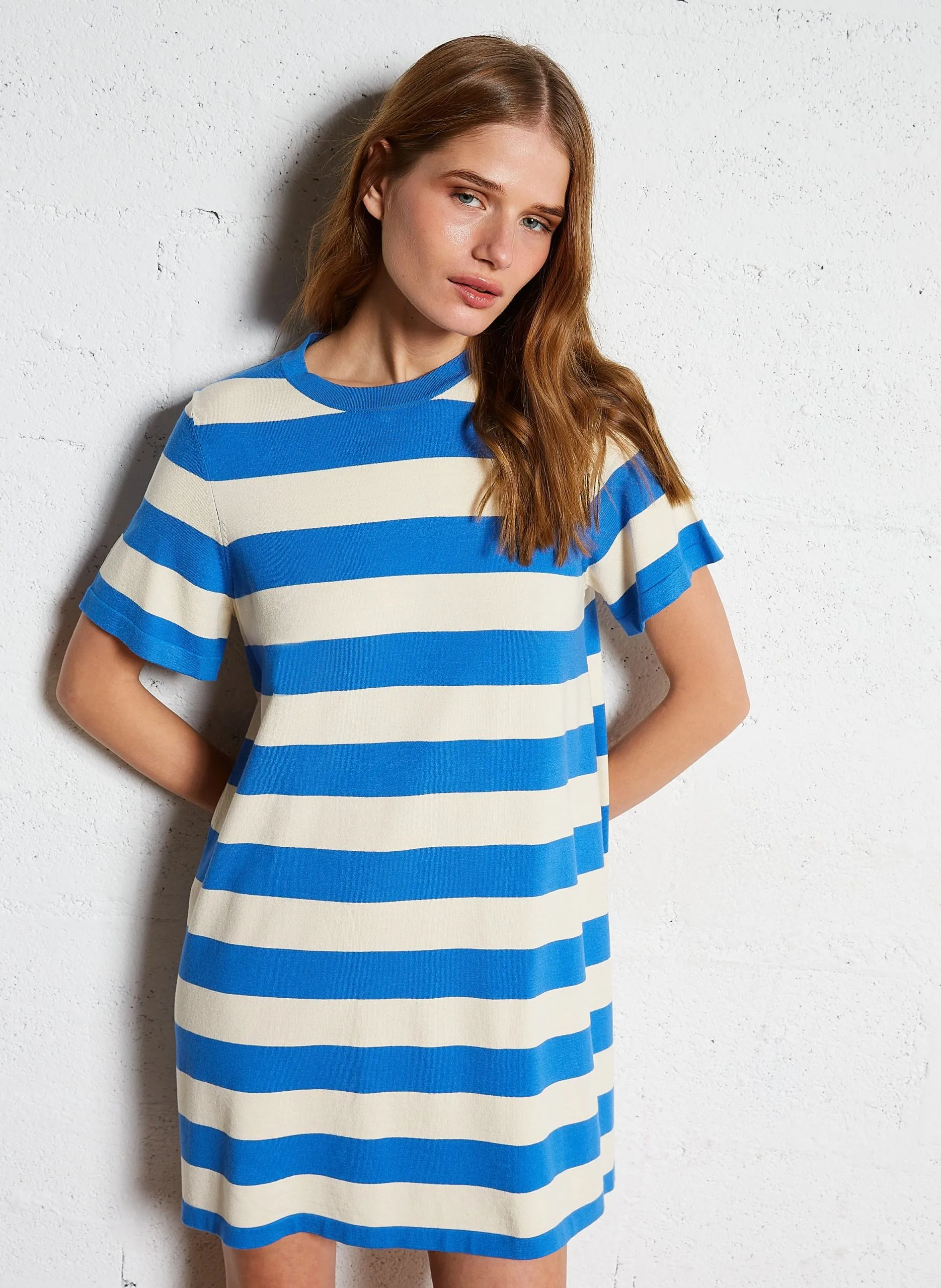 Robe courte col rond rayée Bleu RUTABAGA