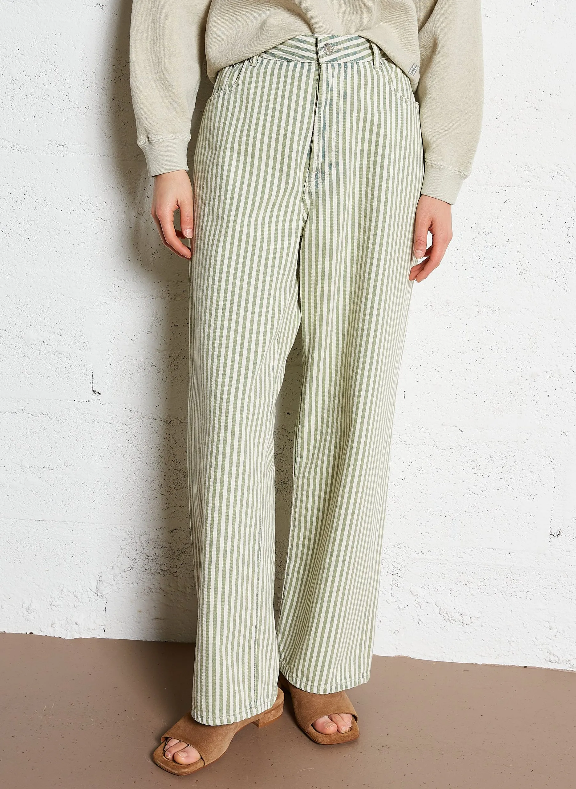 Jean large en coton rayé Bleu PATSY