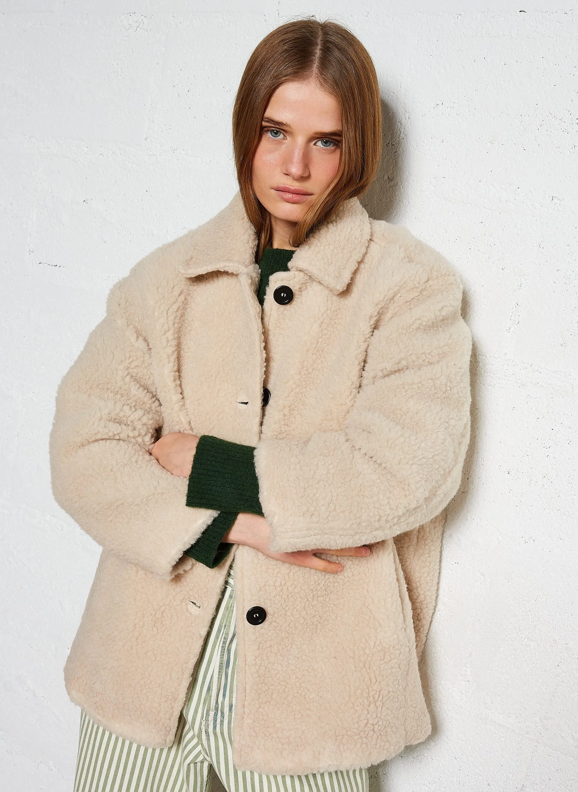 Manteau court en laine mélangée Beige GOMAZ