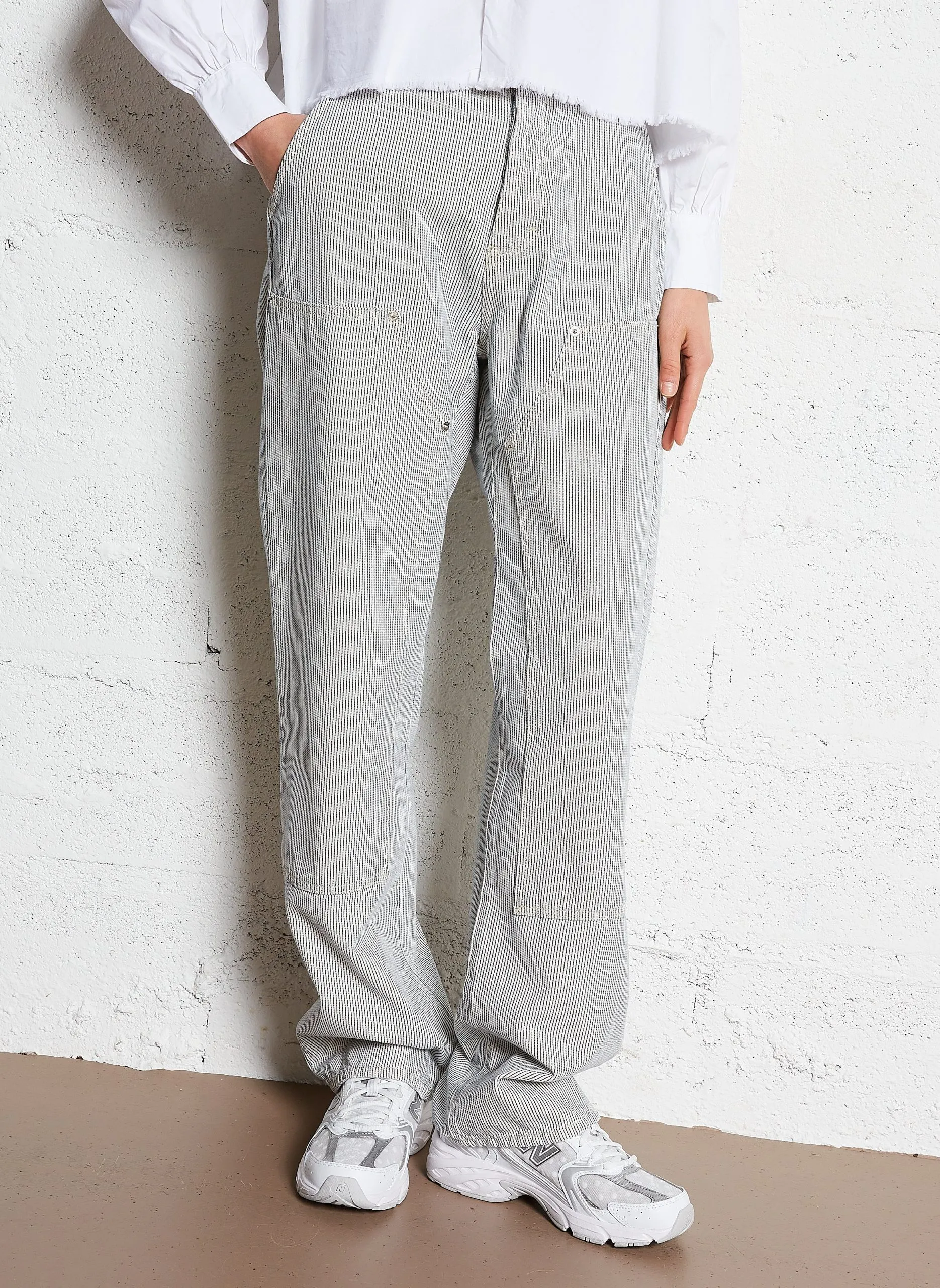 Jean droit en coton rayé Blanc PULP