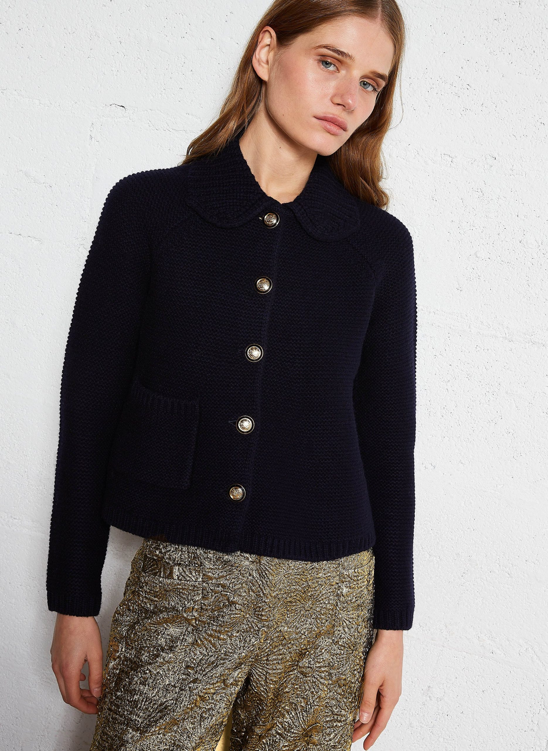 Cardigan col claudine en coton mélangé Bleu GABRIEL