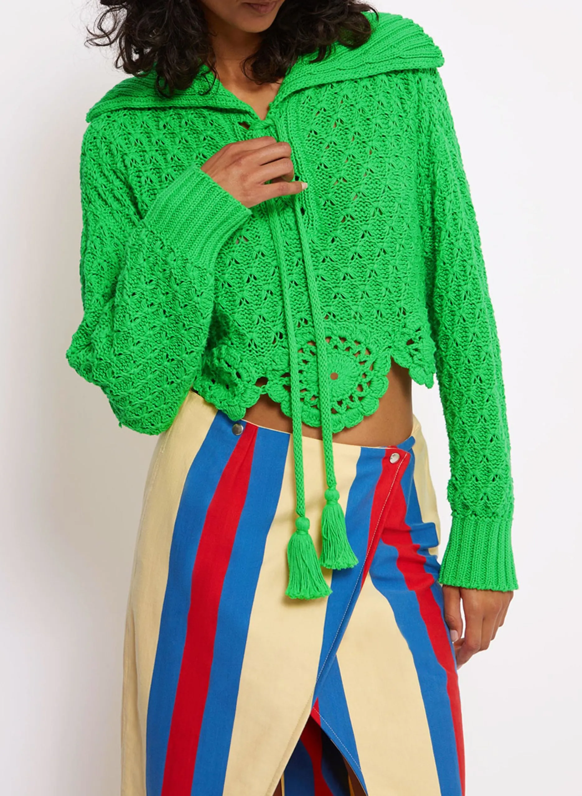 Pull col v en coton Vert JEANNE