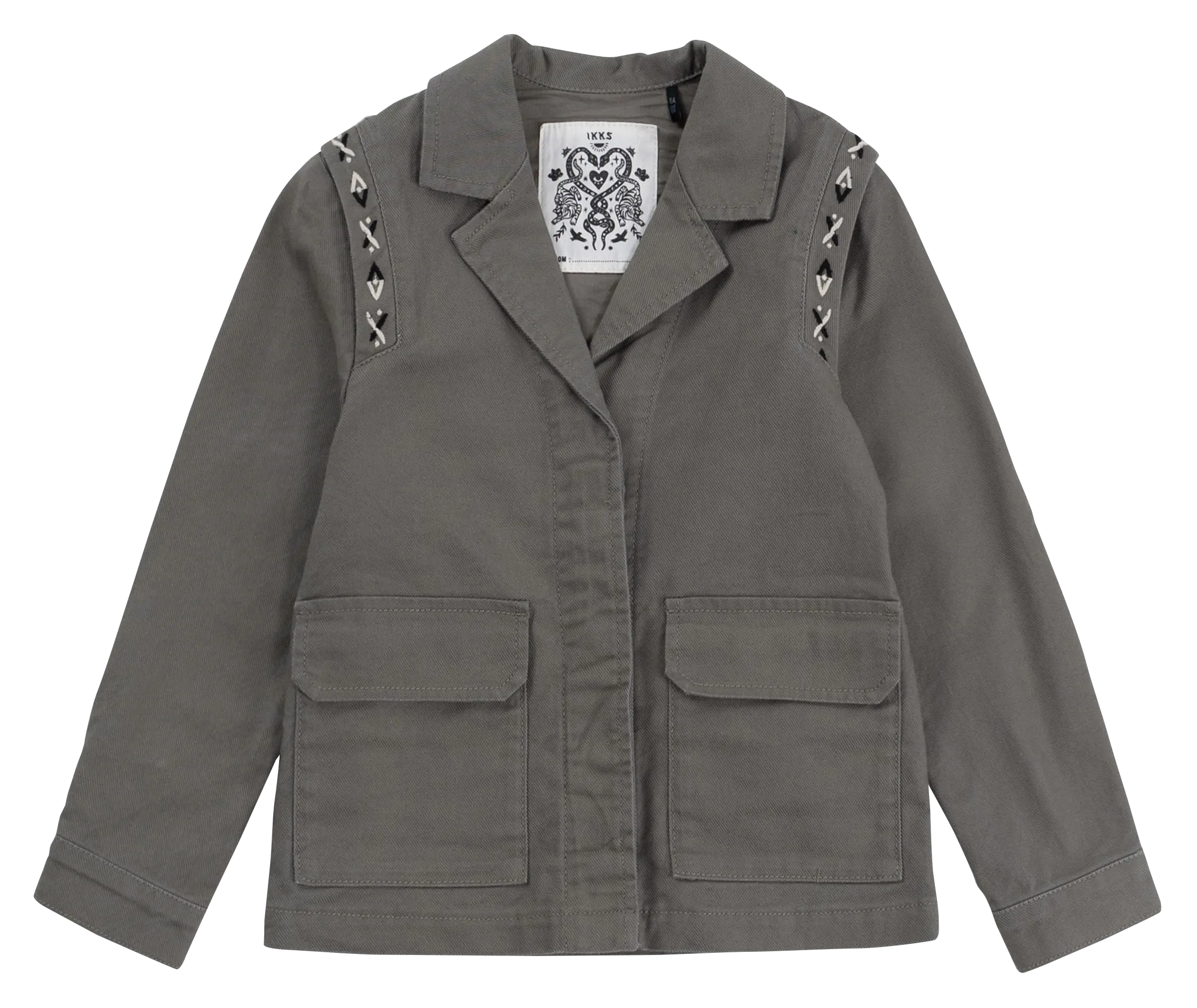 Veste col tailleur en coton Kaki