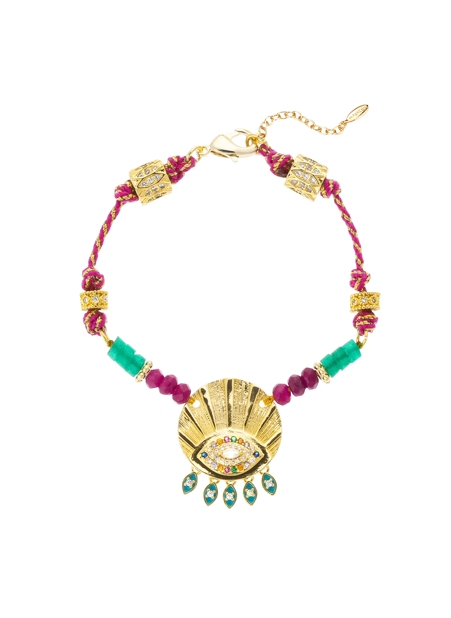 Bracelet ajustable cordon avec perles et pampille Vert GRACIE