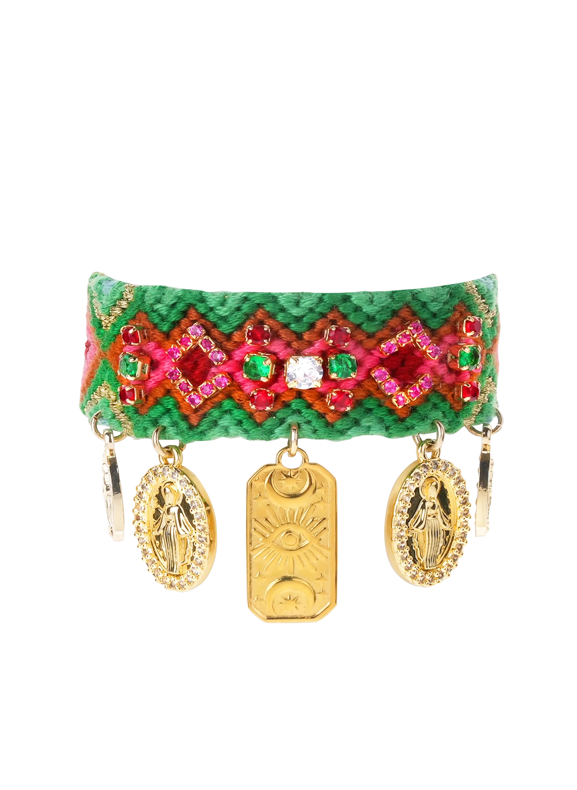 Bracelet tissé avec perles et pampilles Vert CRUZES