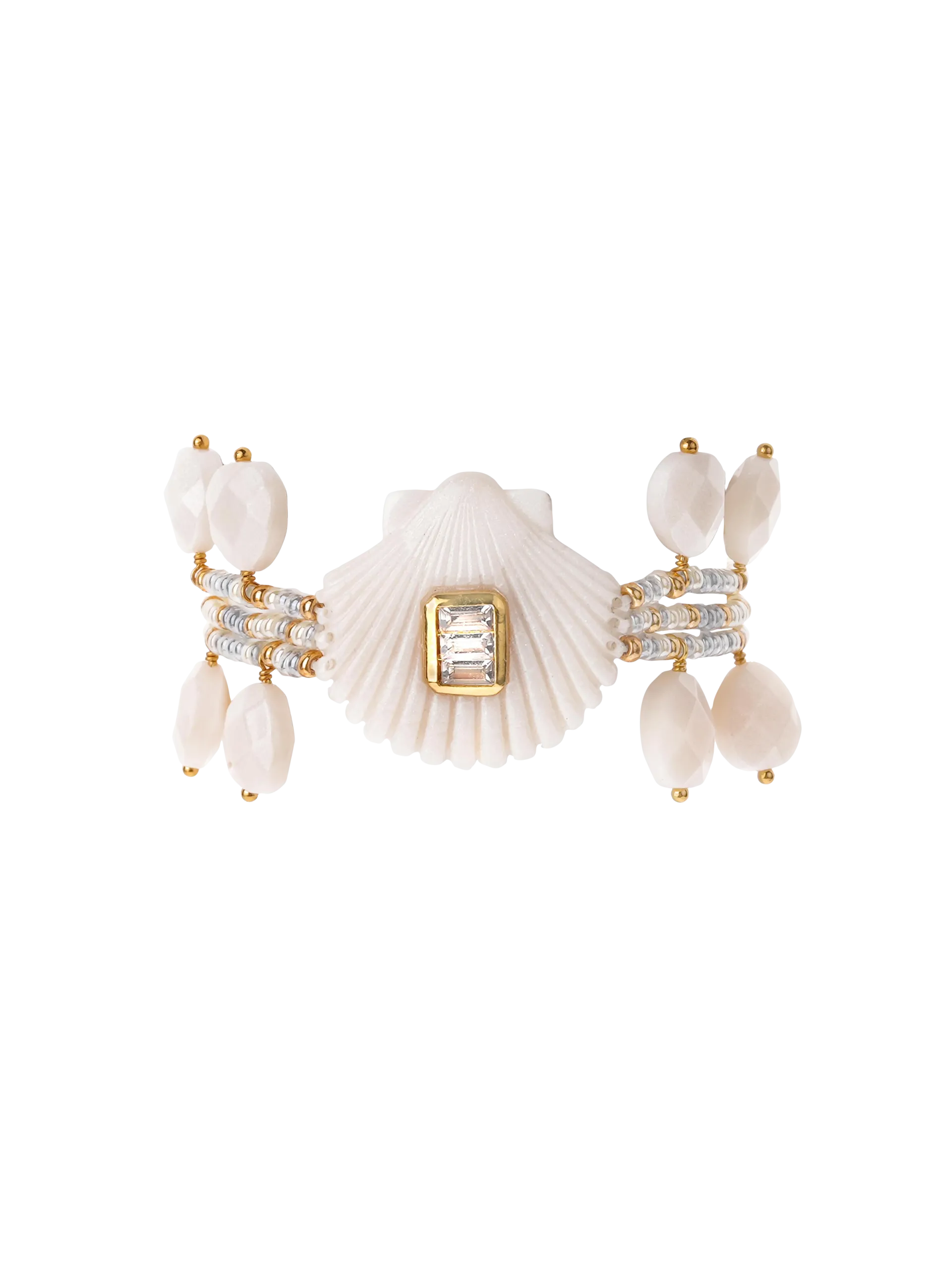 Bracelet ajustable avec perles et pampilles Blanc SHELLEY