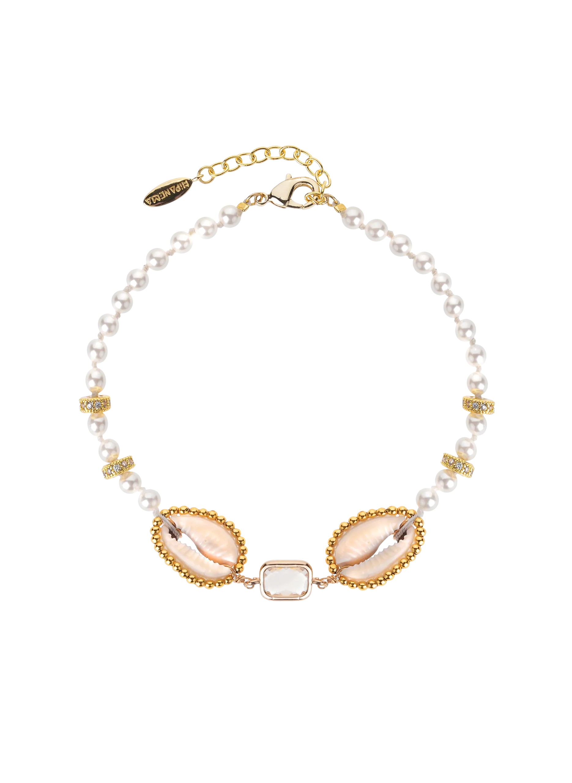 Bracelet de cheville ajustable avec perles et coquillages Blanc IZMIR