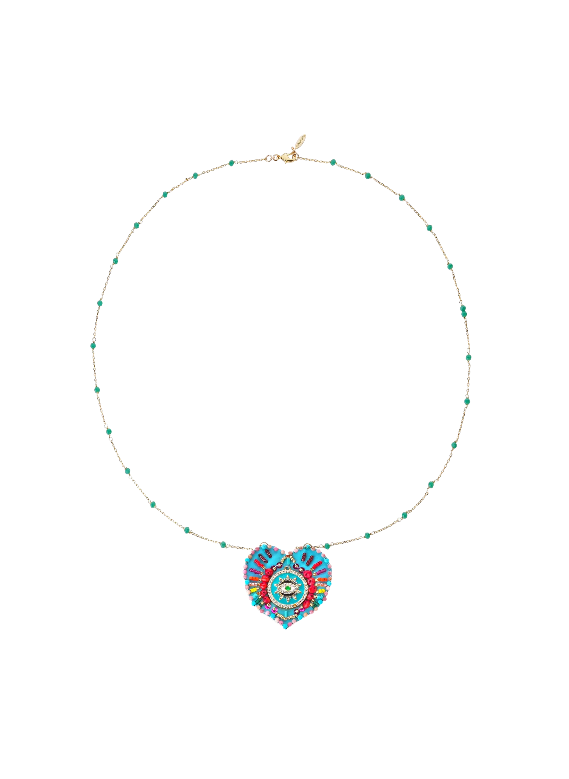 Collier chaîne avec charm central avec perles Bleu JANEIRA