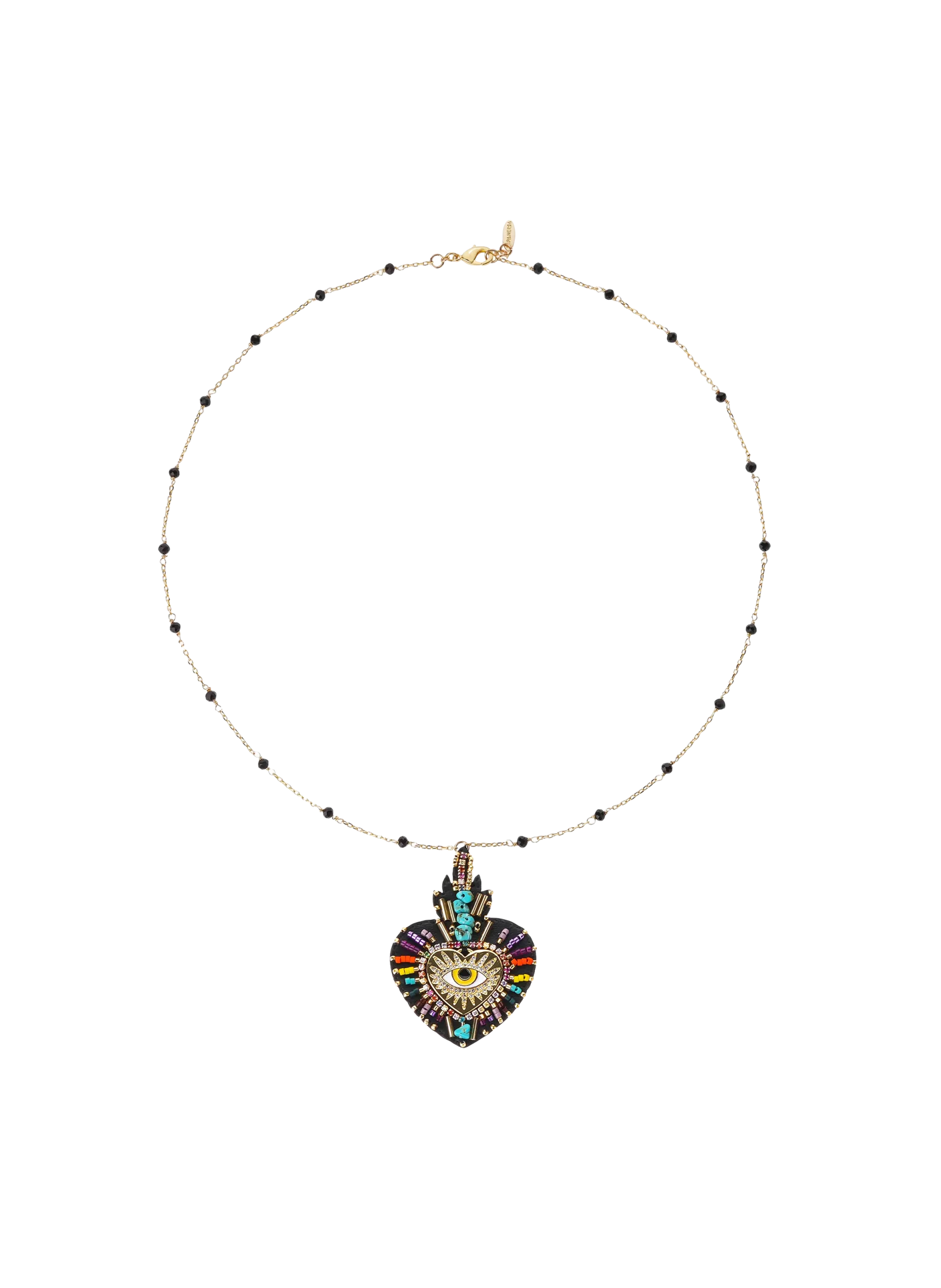 Collier avec charm central et perles Noir FORTUNA