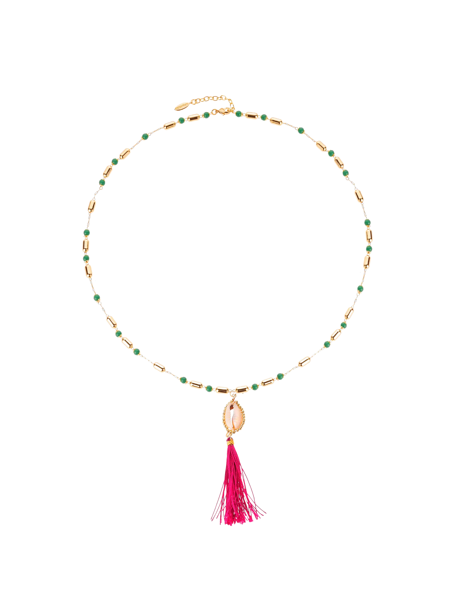 Collier avec perles et pendentif avec pompon Vert TAMARA