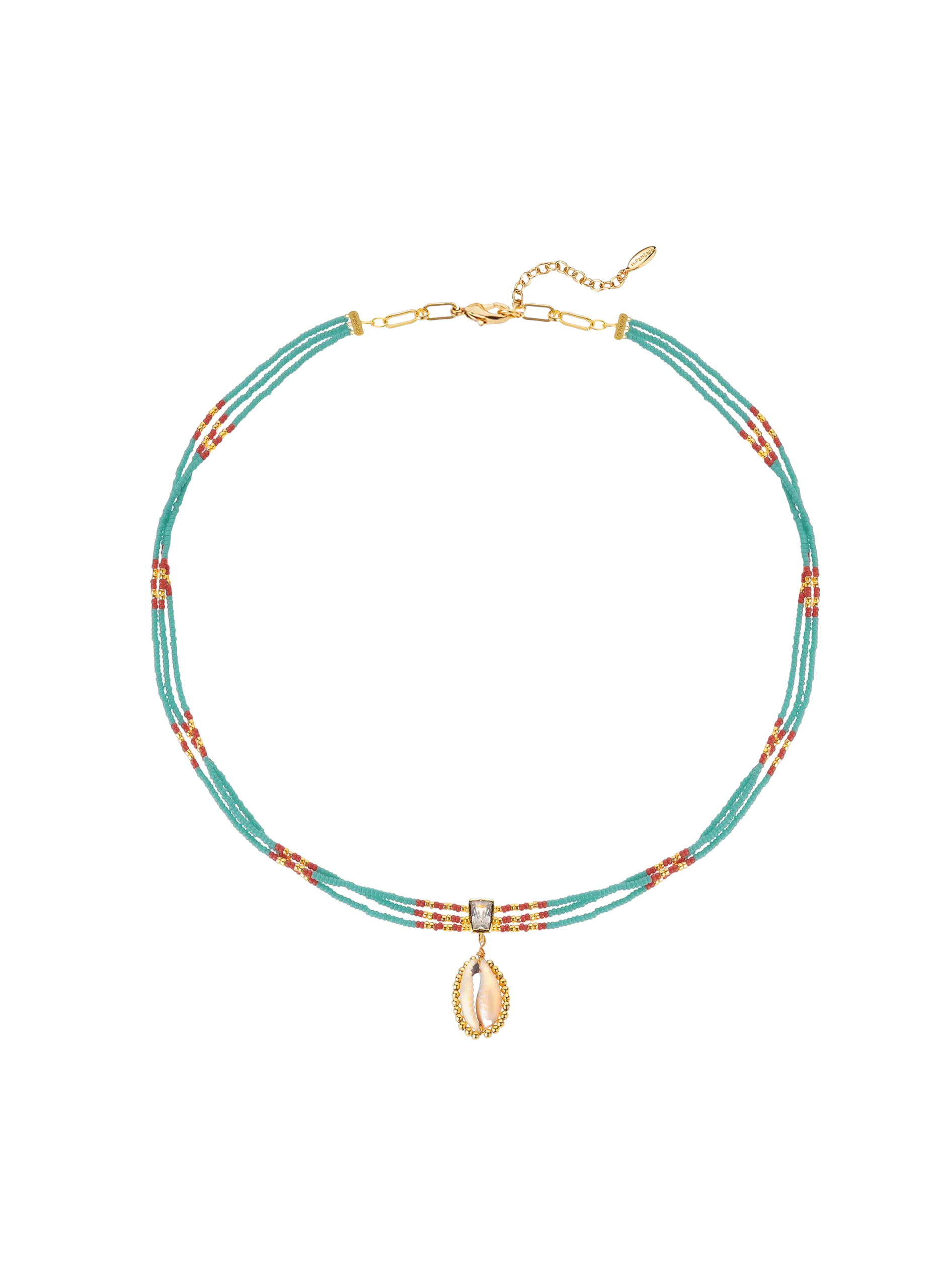 Collier ajustable multirang avec perle et pendentif central Bleu NYMPHE