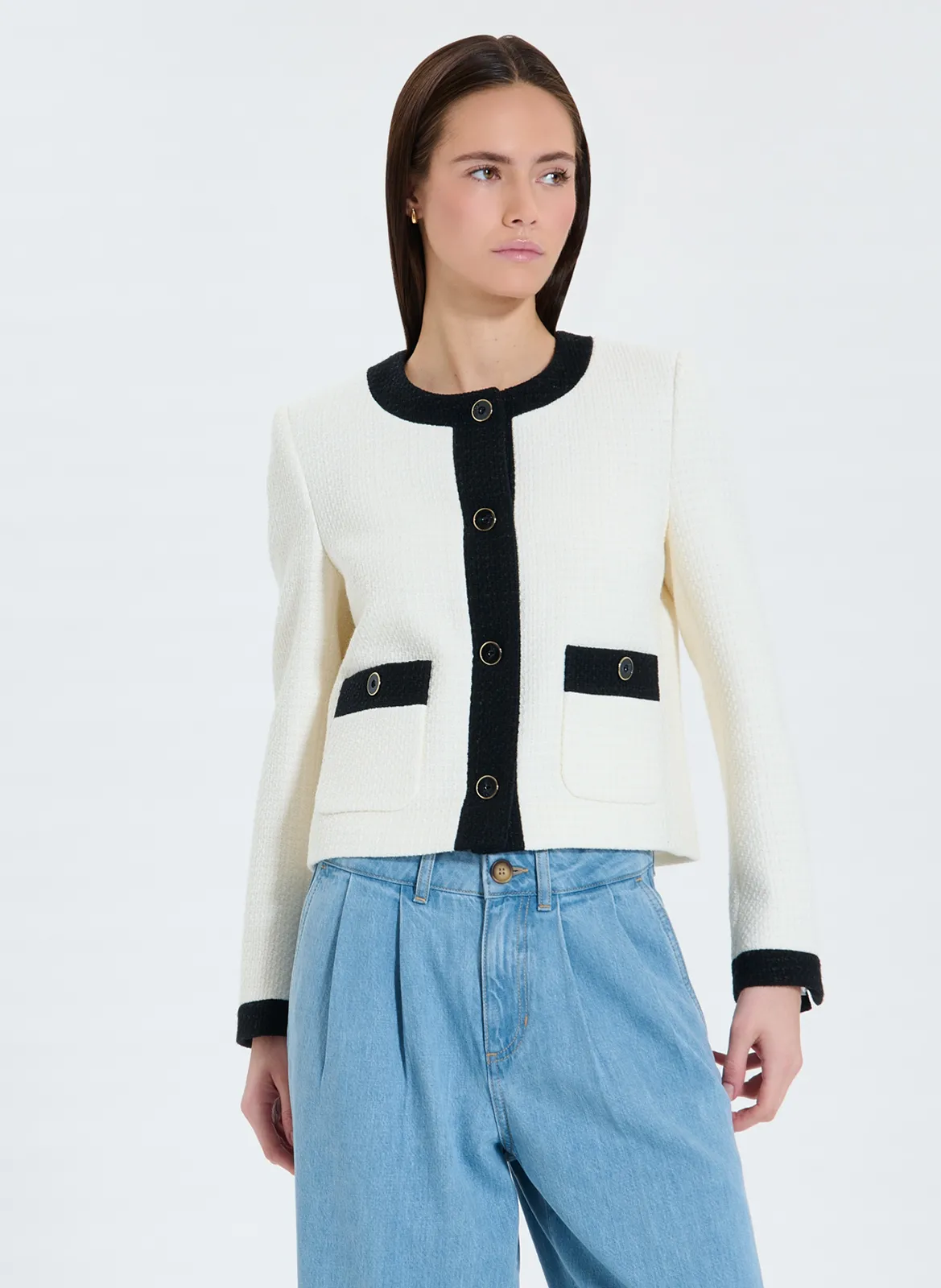 Veste col rond en tweed Blanc VALSE
