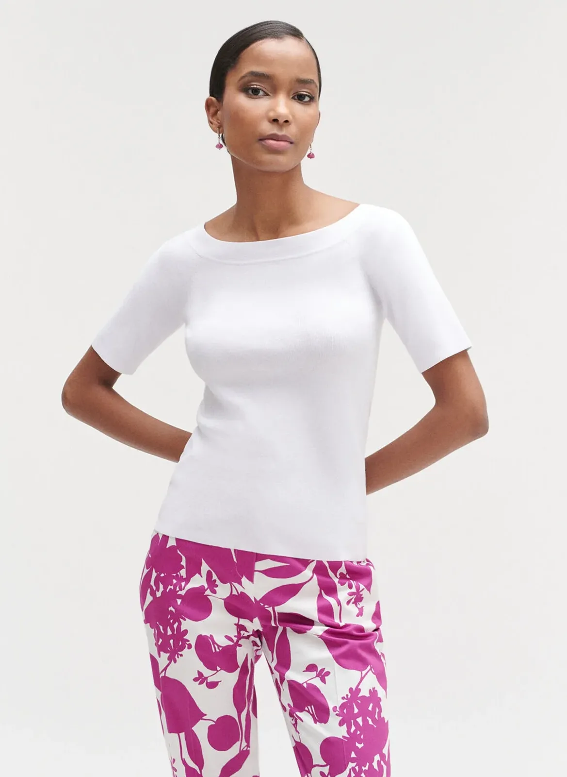 Pull moulant à col bateau Blanc UK058-MALONE