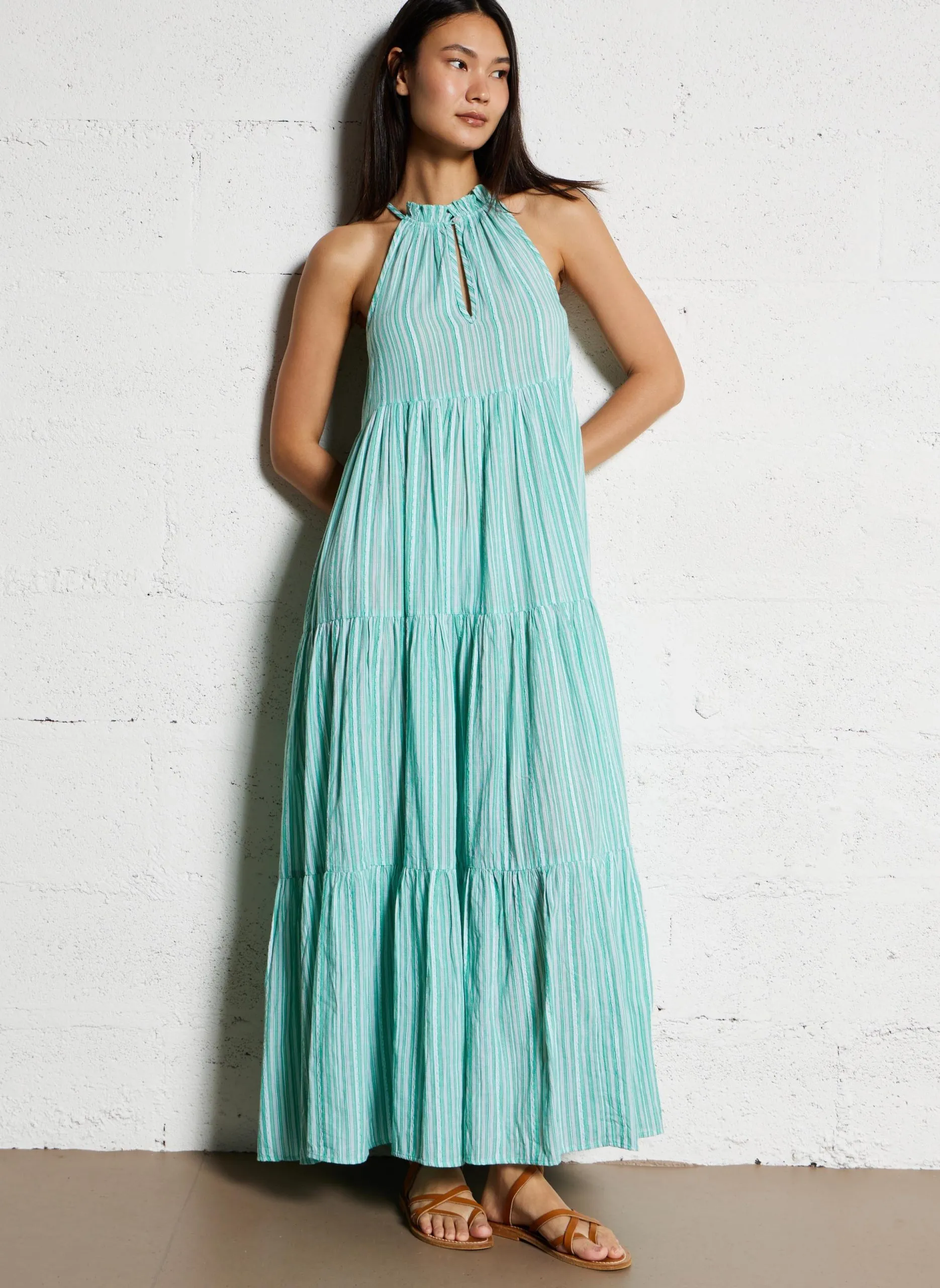 Robe longue sans manches rayée Vert ROSINE