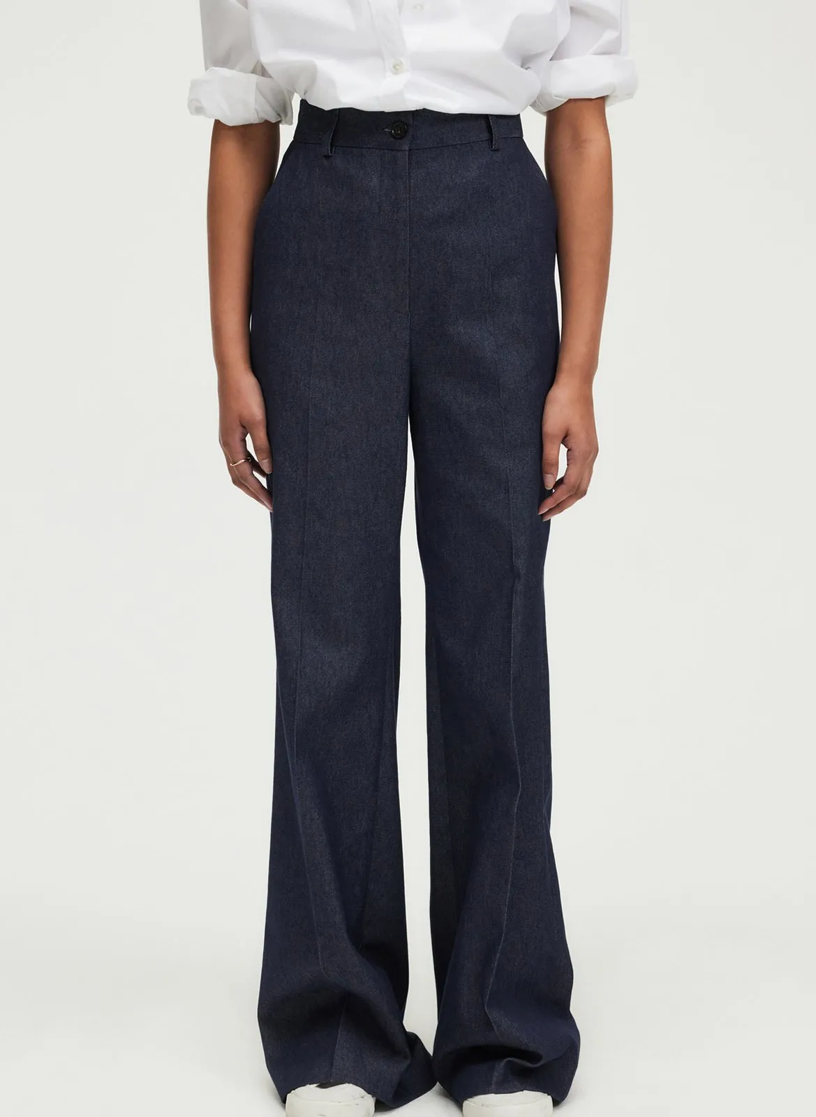 Pantalon flare en coton mélangé Bleu LISIA