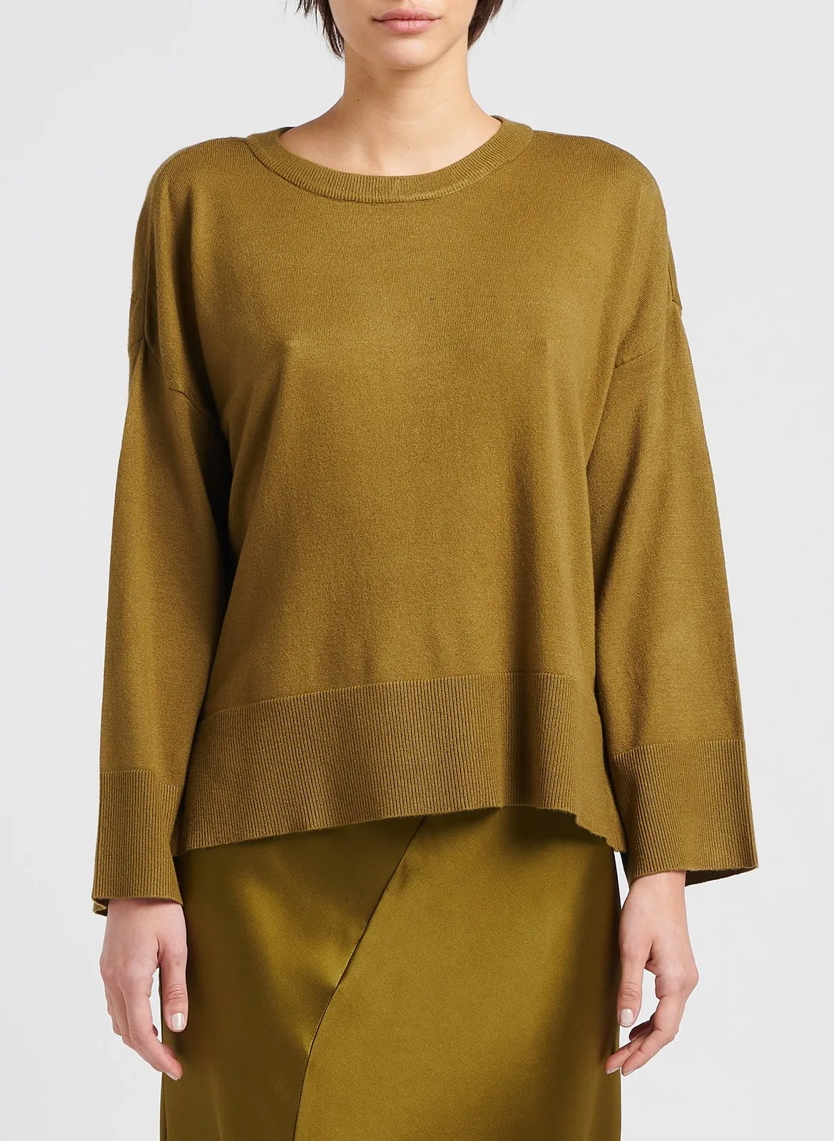 Pull col rond en maille mélangée Vert DALINDA