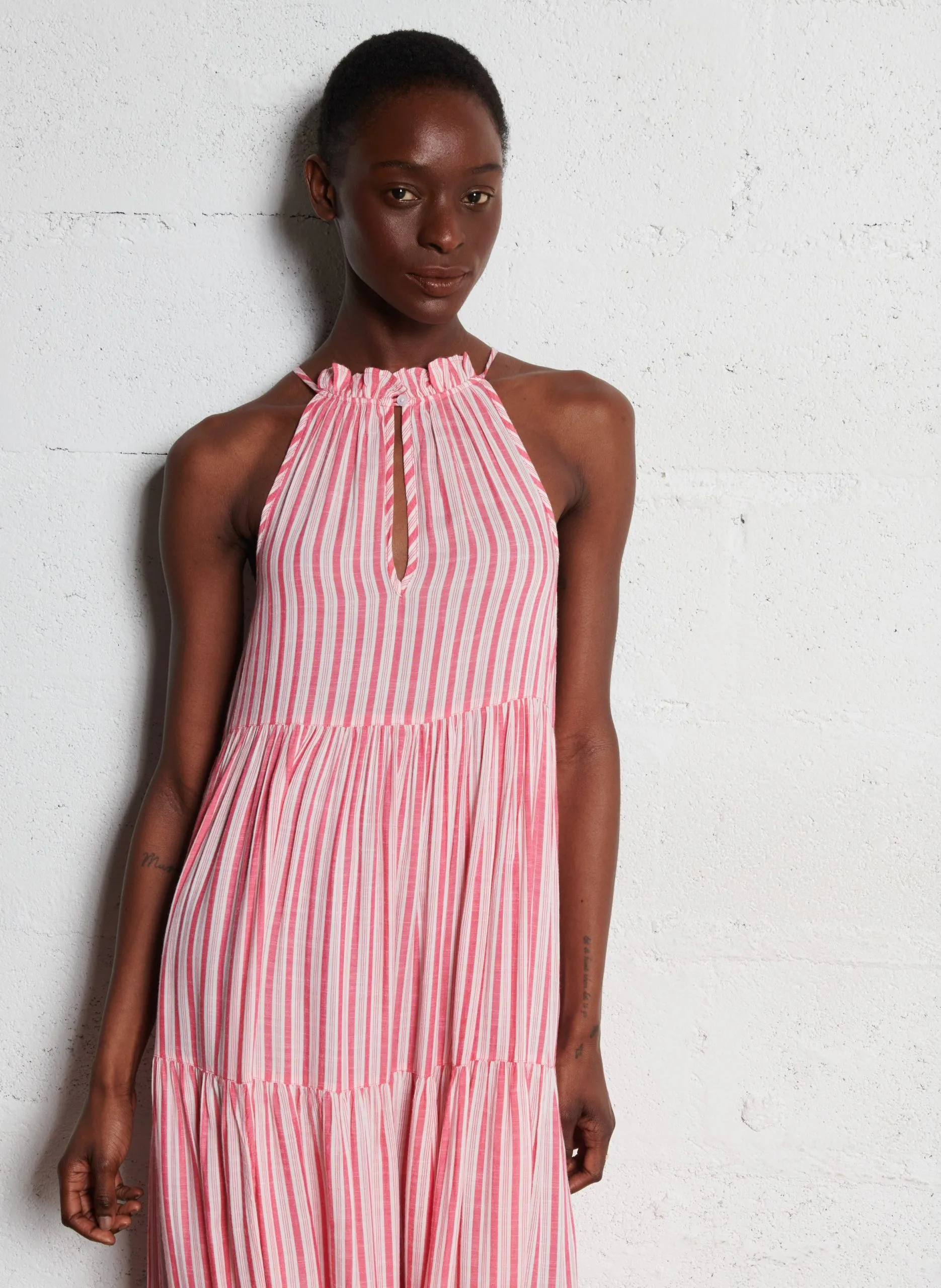 Robe longue sans manches rayée Rose ROSINE