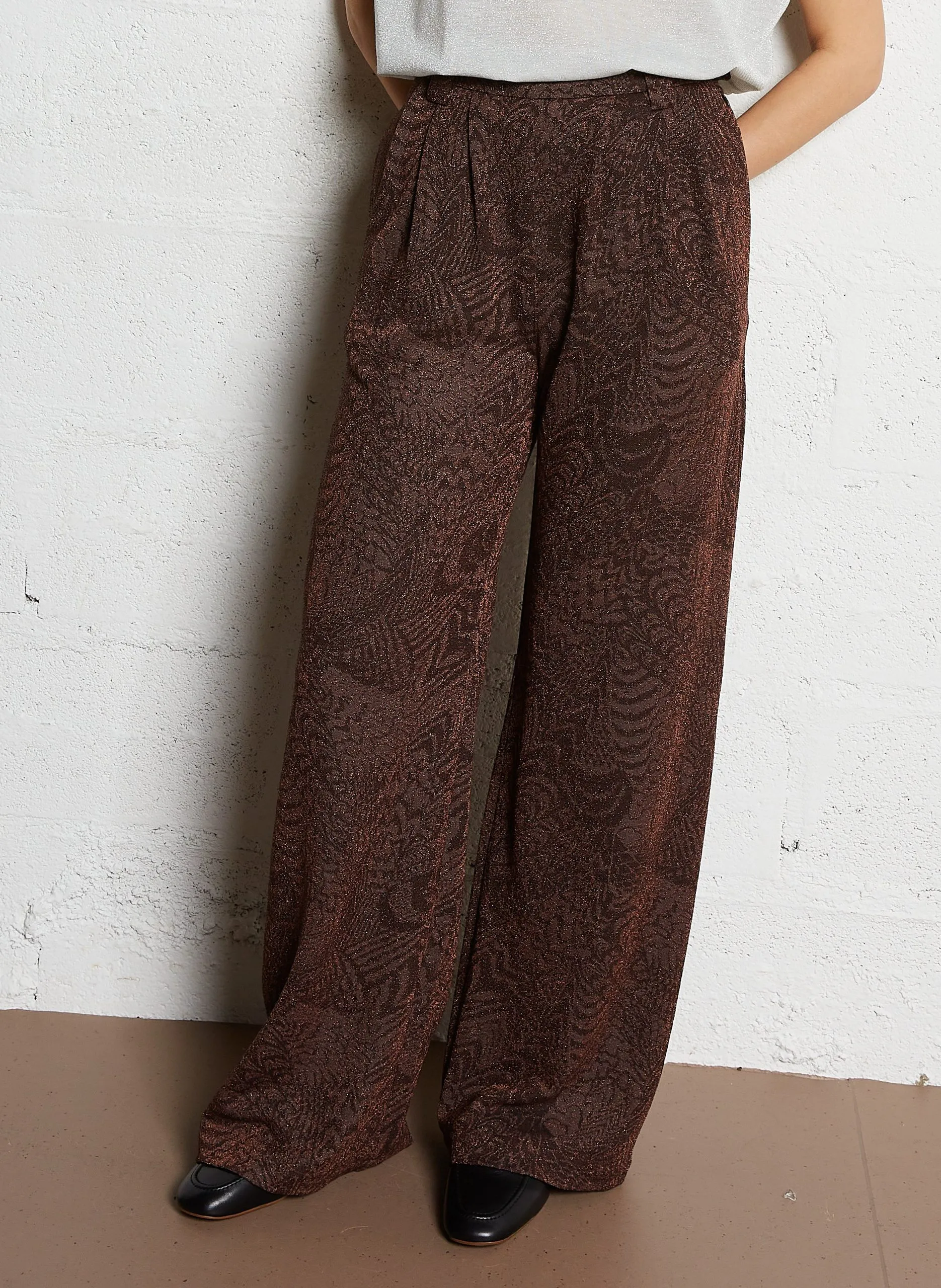 Pantalon large en jacquard imprimé Marron LANZAROTE BIS