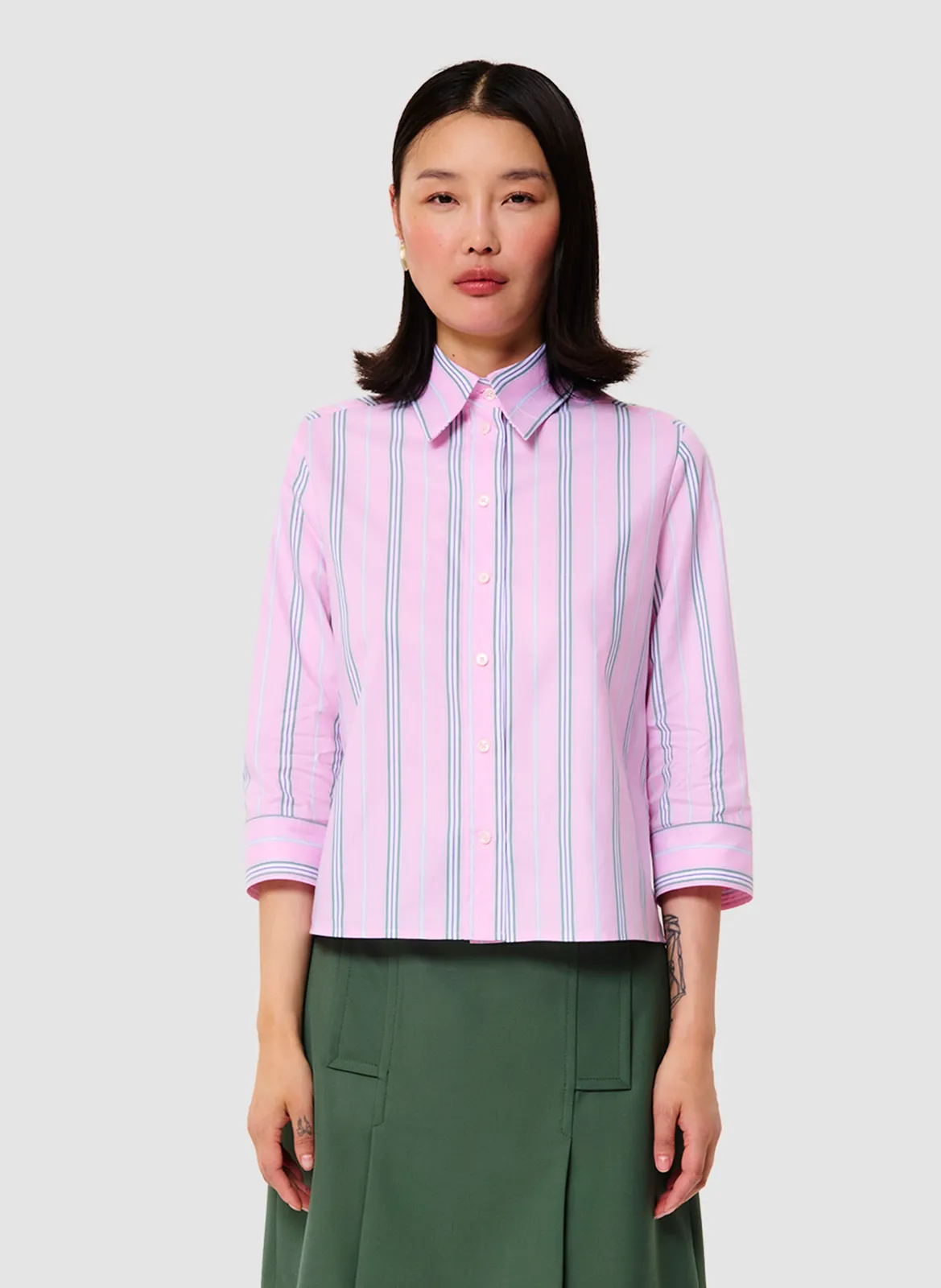 Chemise droite en coton rayé Beige CHARLOT