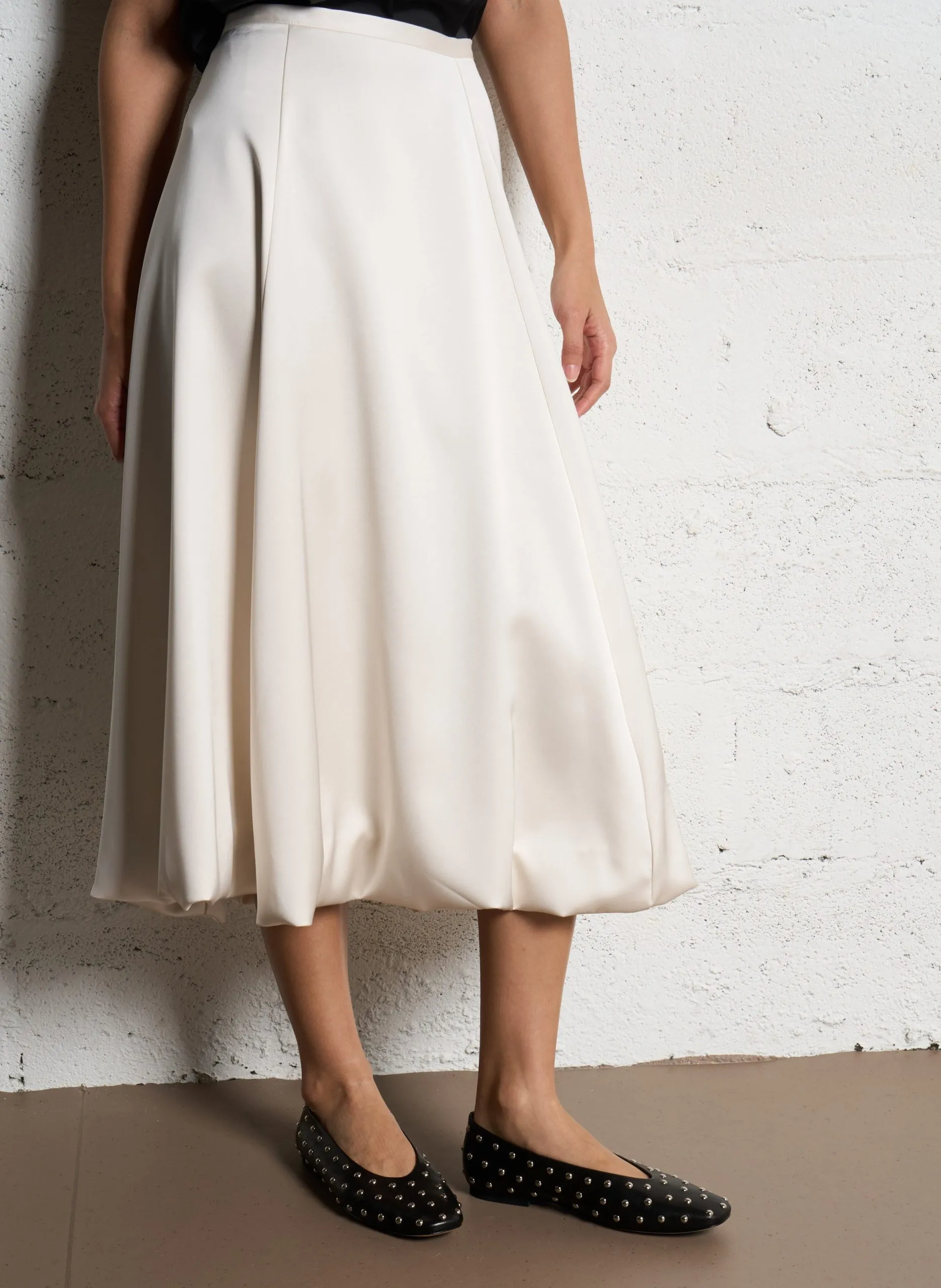 Jupe midi ample satinée Blanc