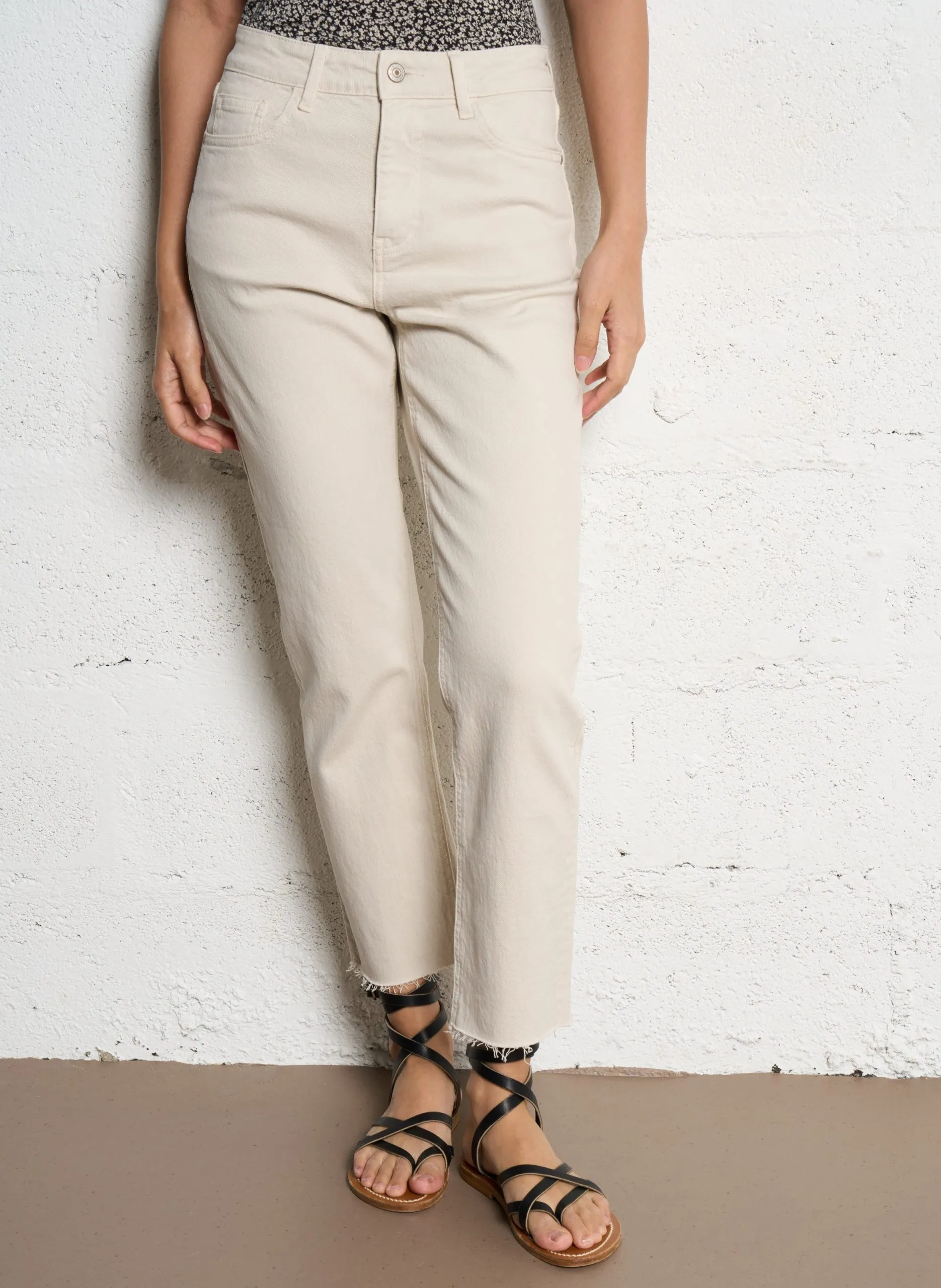 Jean droit taille haute Beige MIKI