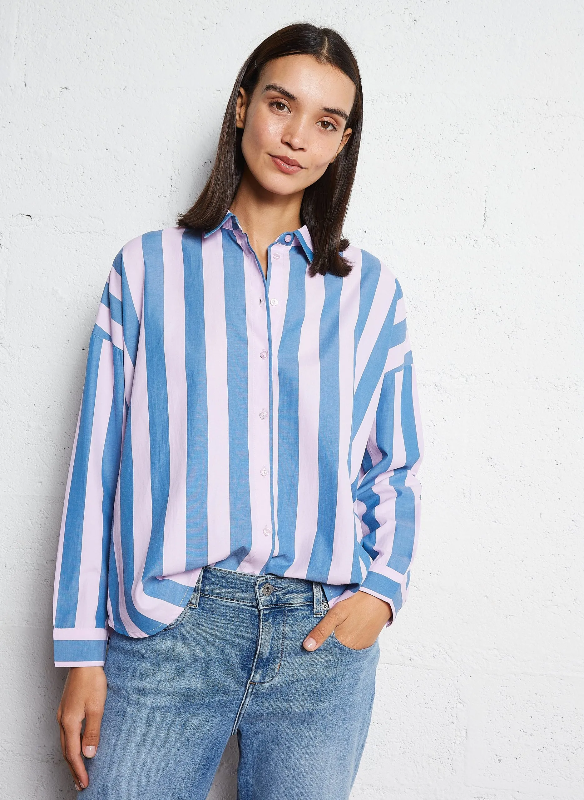 Chemise oversize rayée Bleu