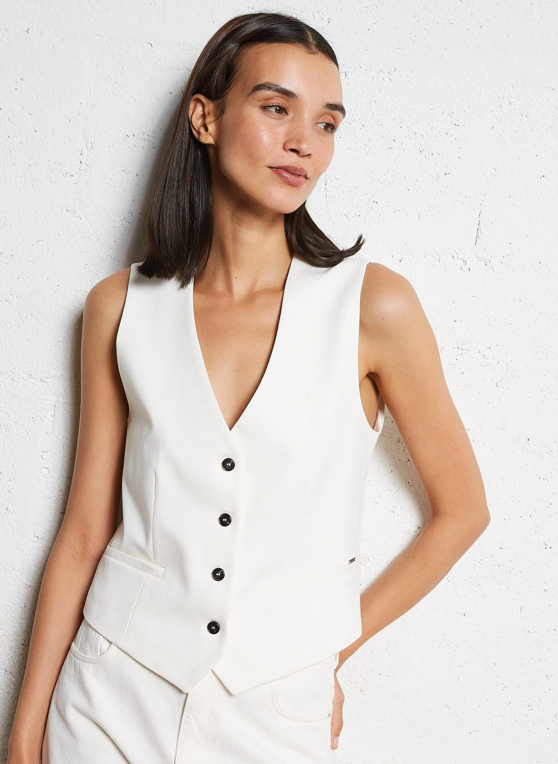 Gilet sans manches droit Blanc