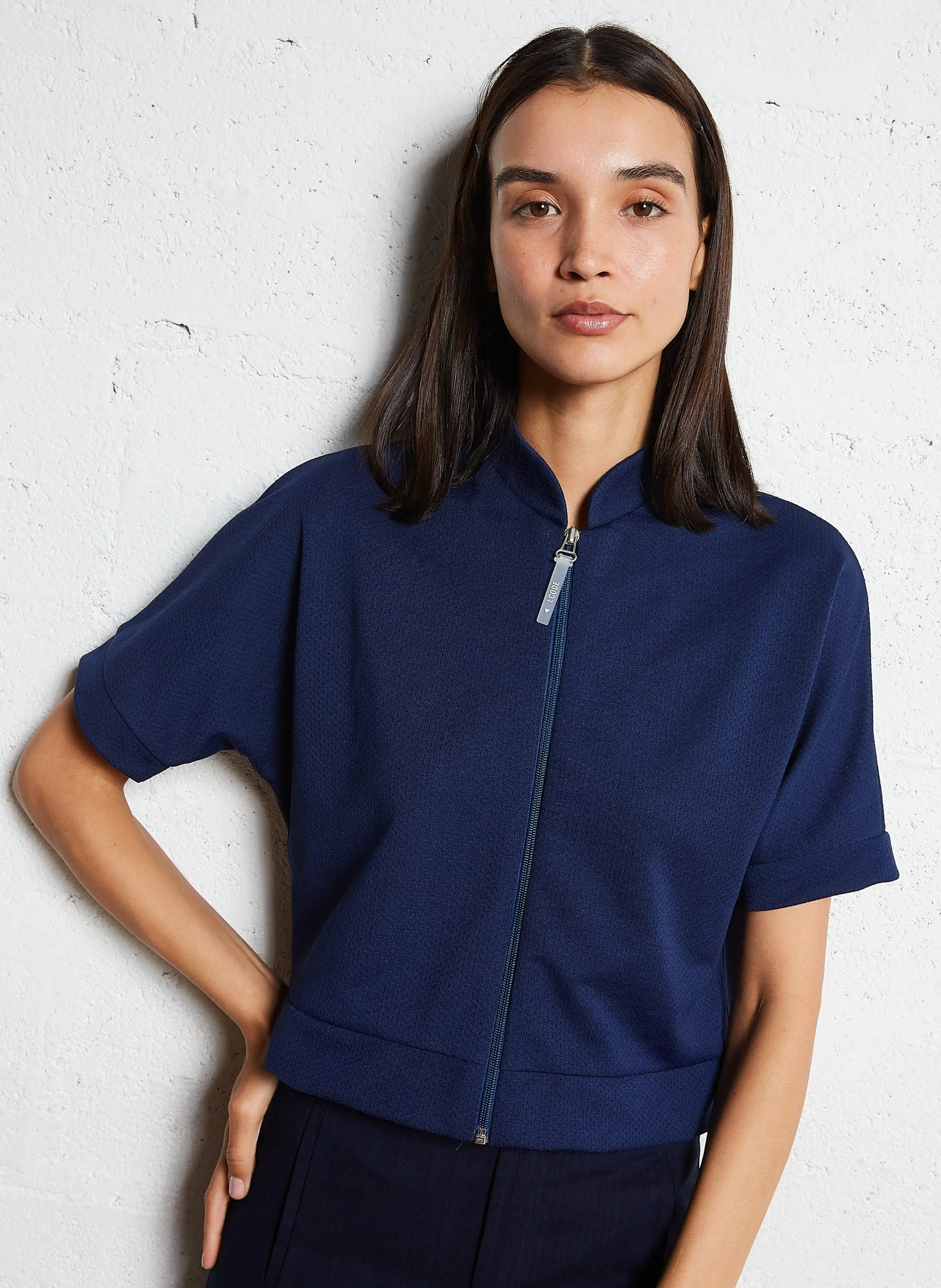 Top cropped zippé Bleu