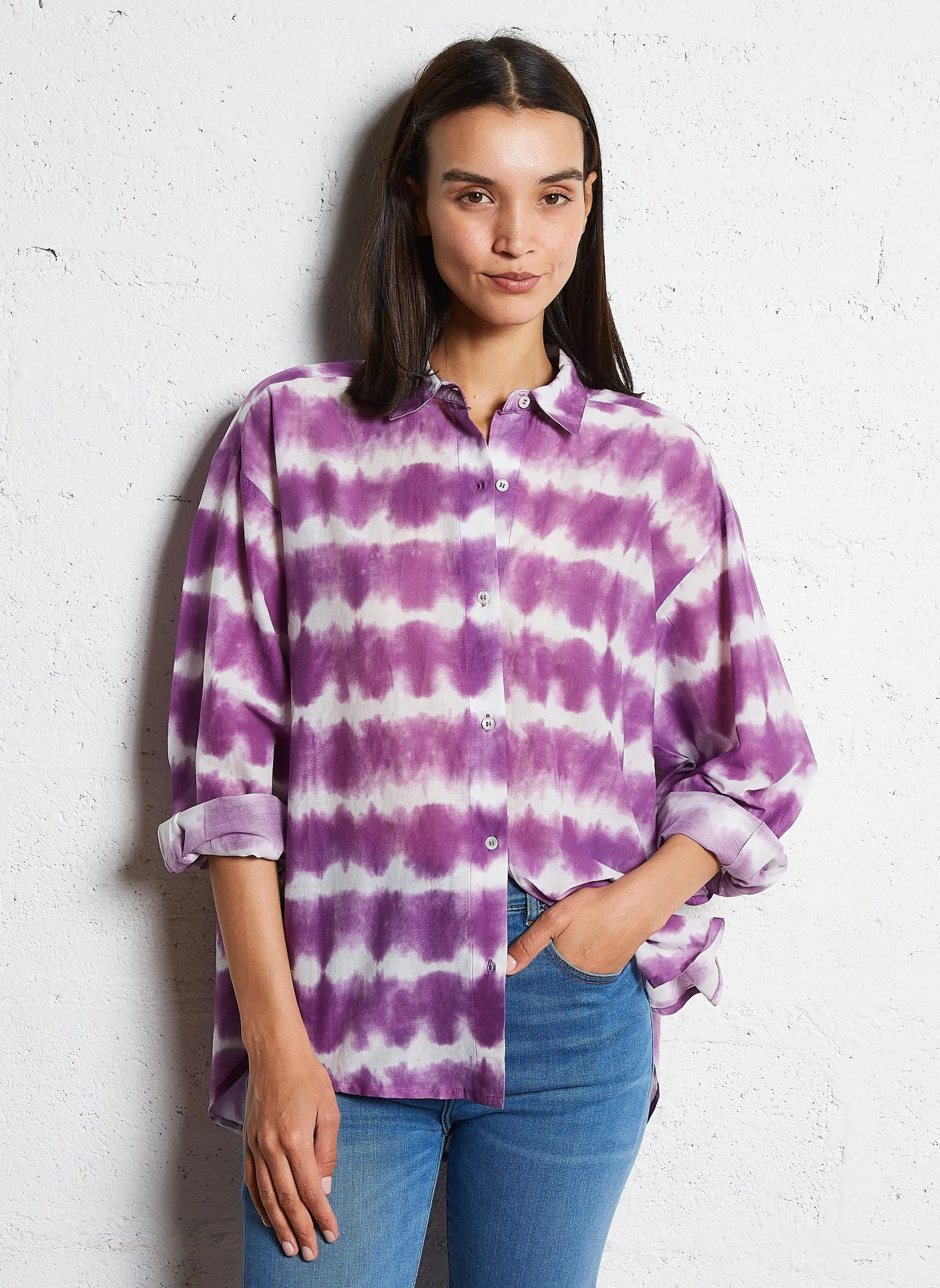 Chemise oversize col classique en coton Violet TOMY