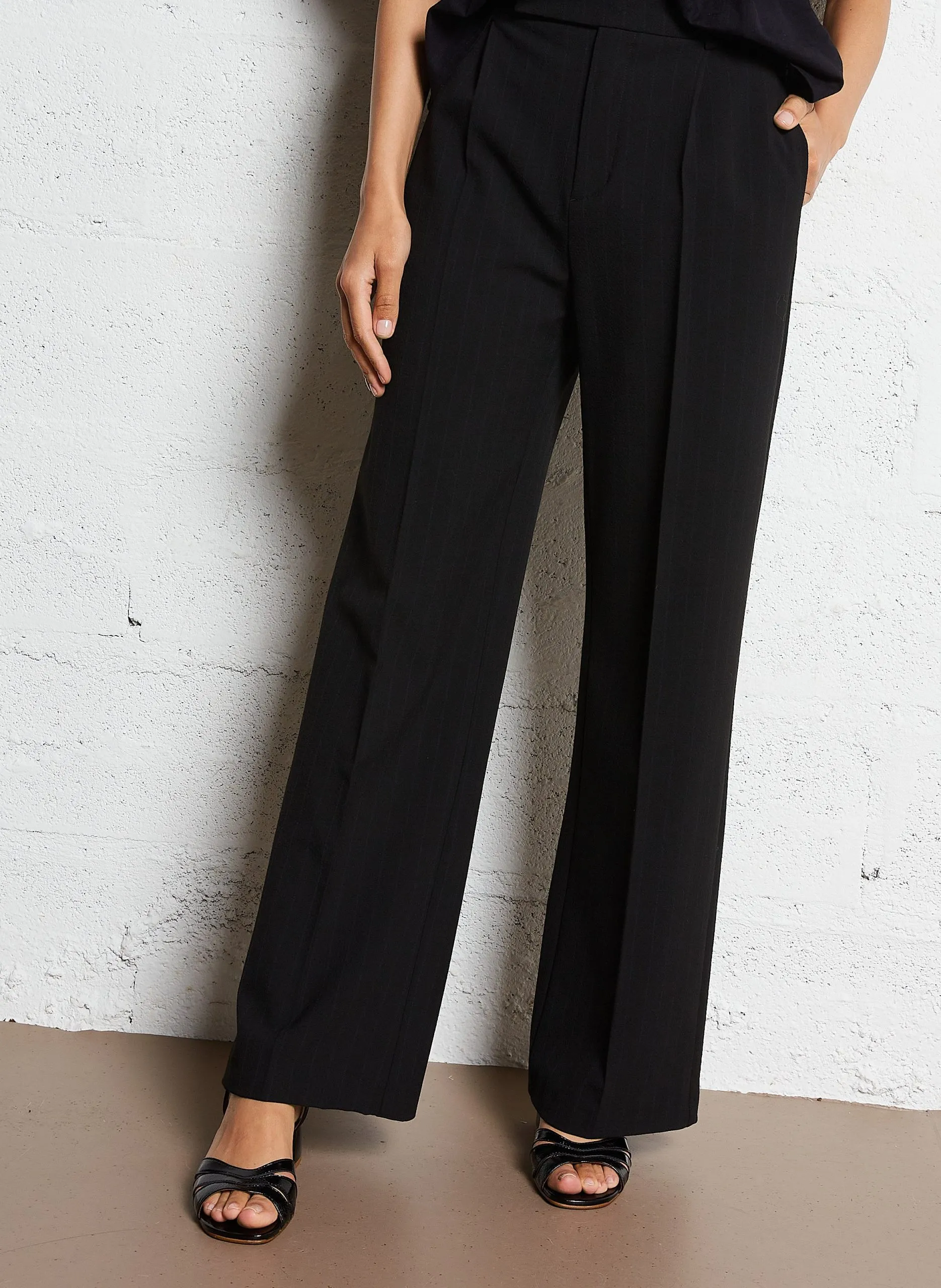 Pantalon droit à rayures Noir