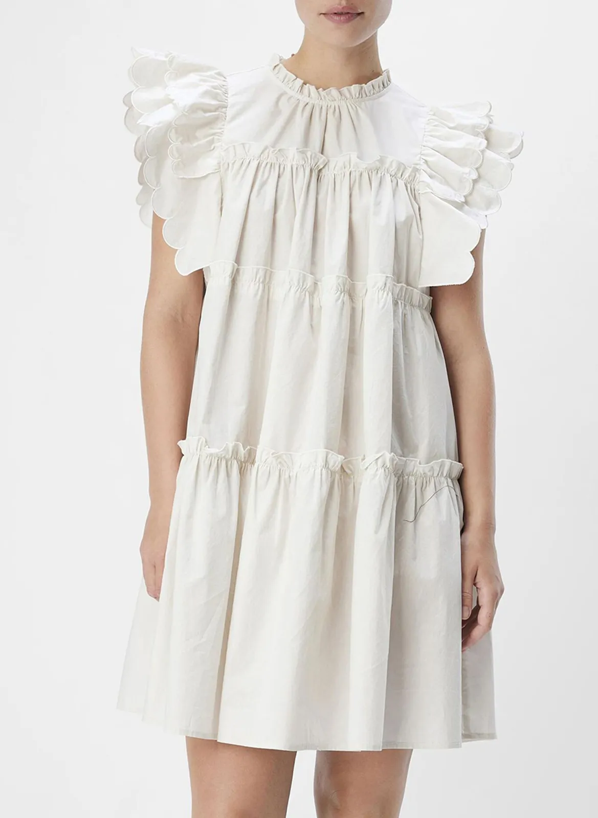 Robe courte en coton et coton bio mélangé à volants Blanc
