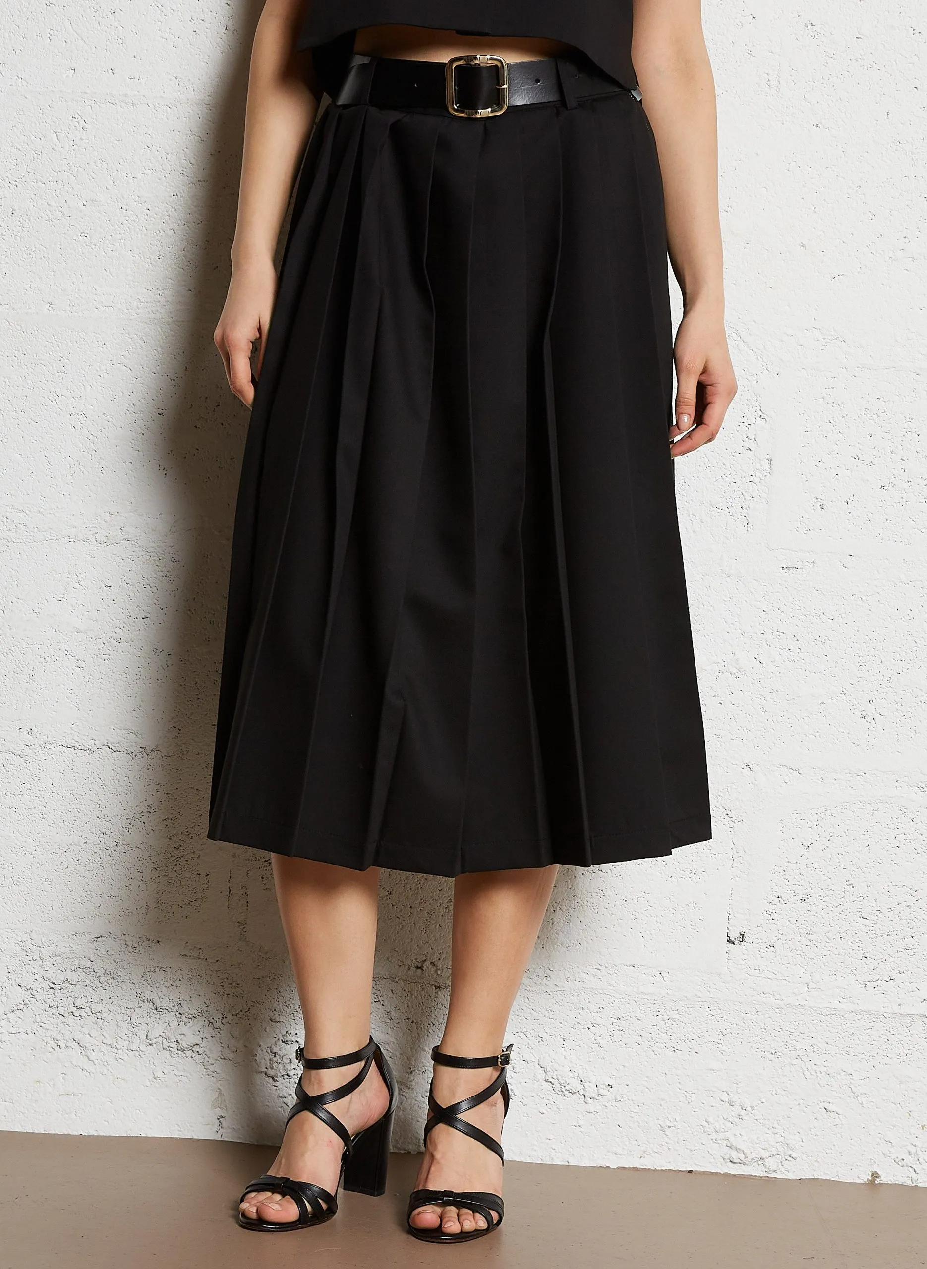 Jupe midi plissée Noir