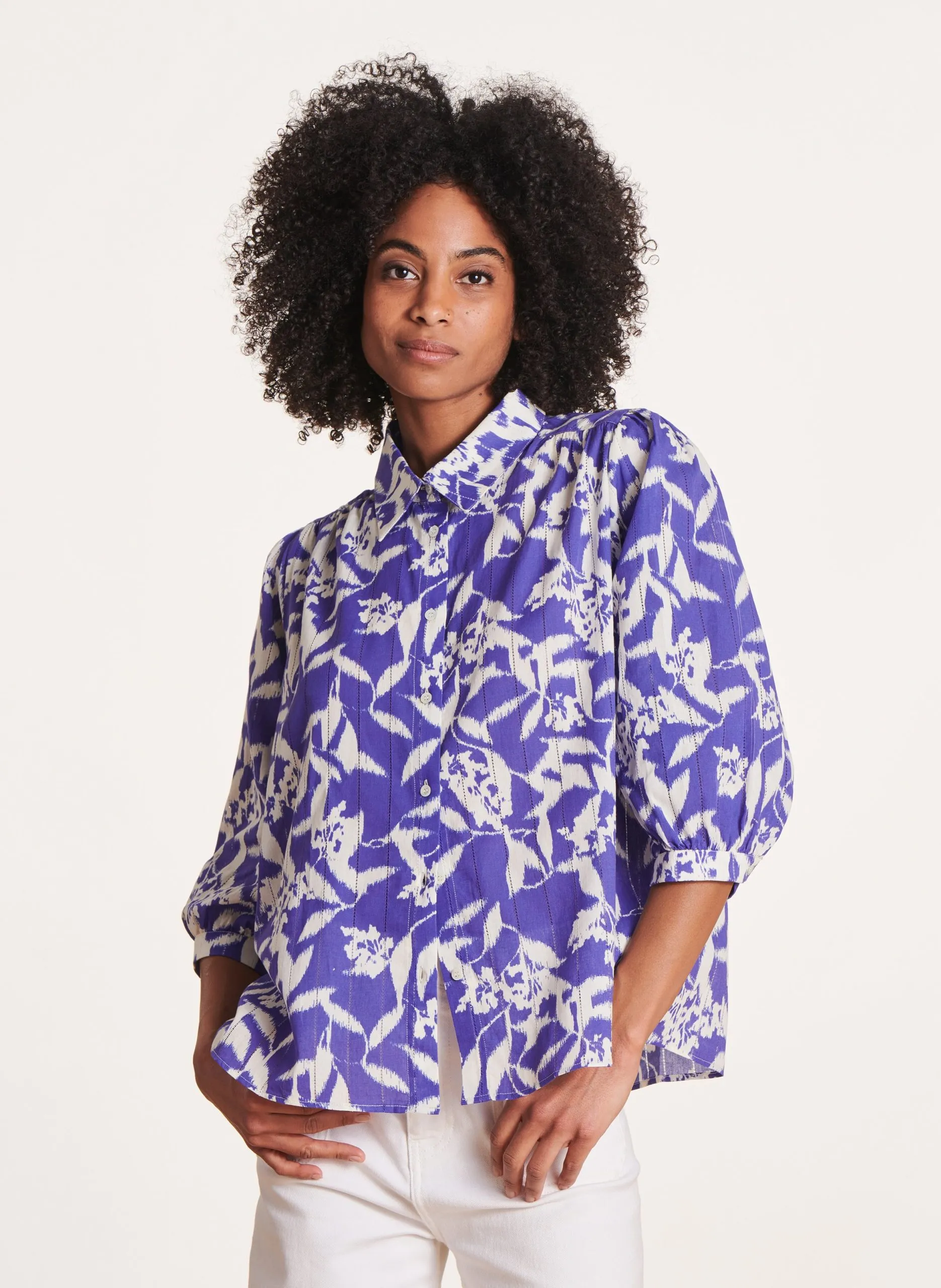 Chemisier ample col classique en coton bio Violet