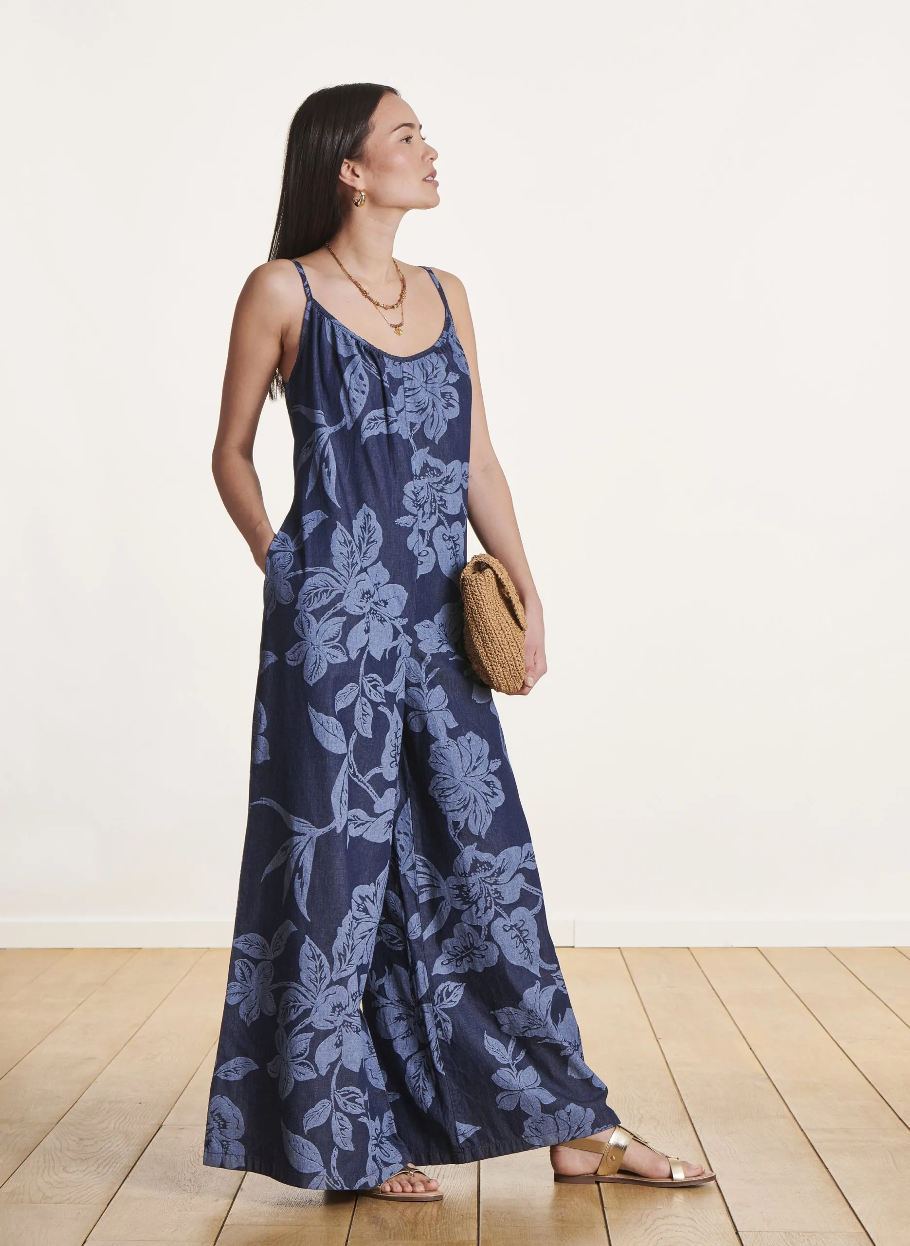 Combinaison encolure ronde en coton Bleu