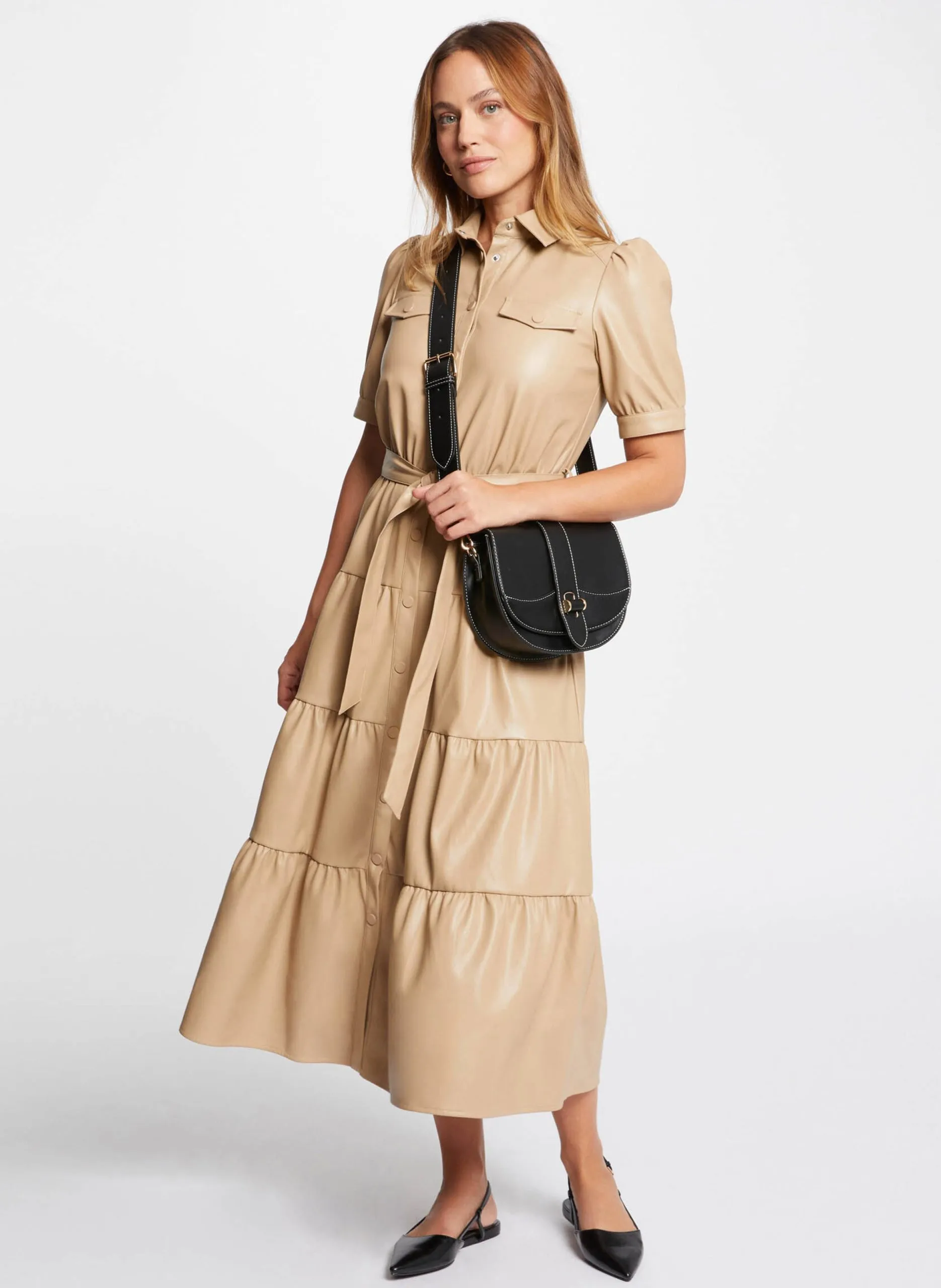 Robe longue col classique Beige 242-RPURE