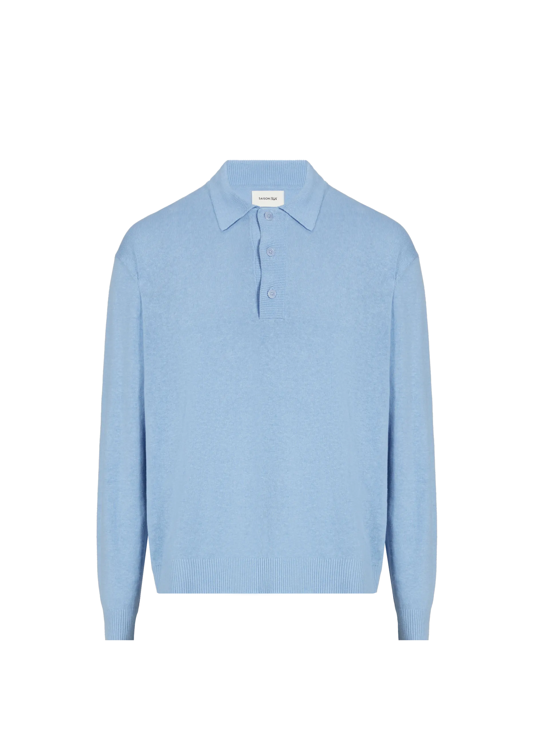 Polo manches longues en coton et lin Bleu