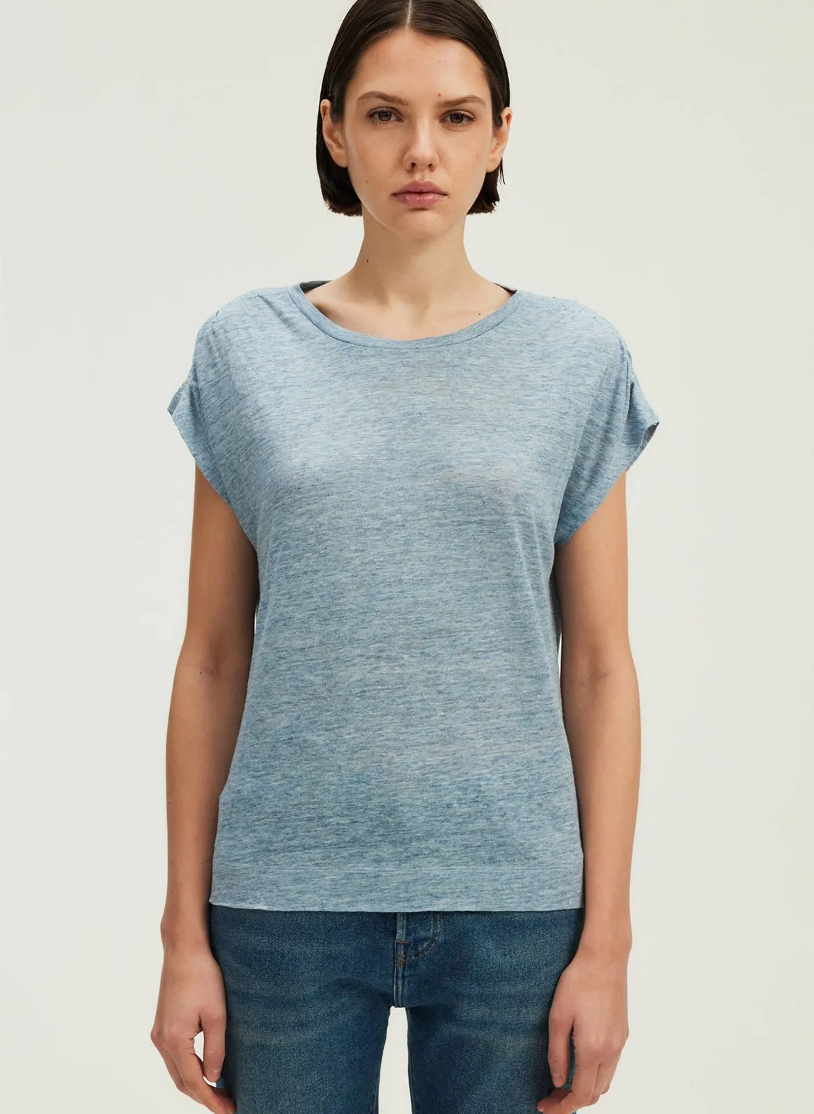 Tee-shirt col ron en lin Bleu GAIL